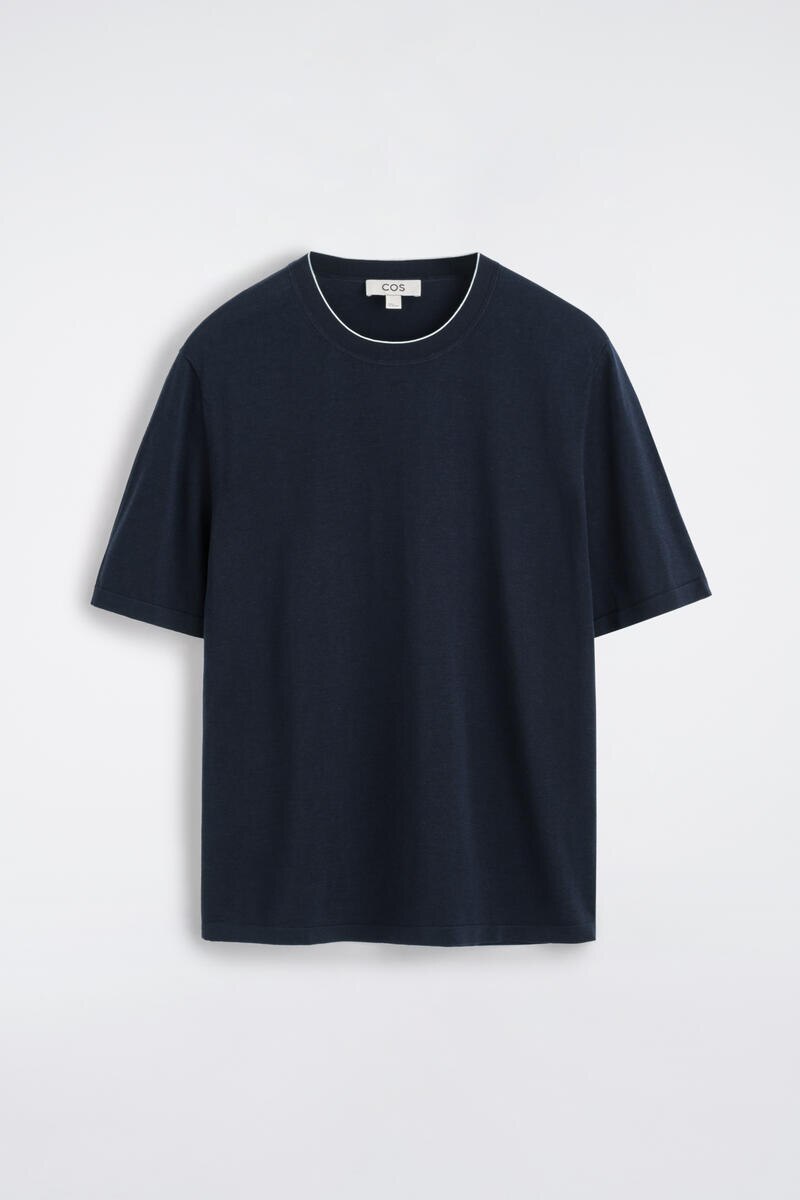 Contrast-Tipped Silk-Cotton T-Shirt in Navy