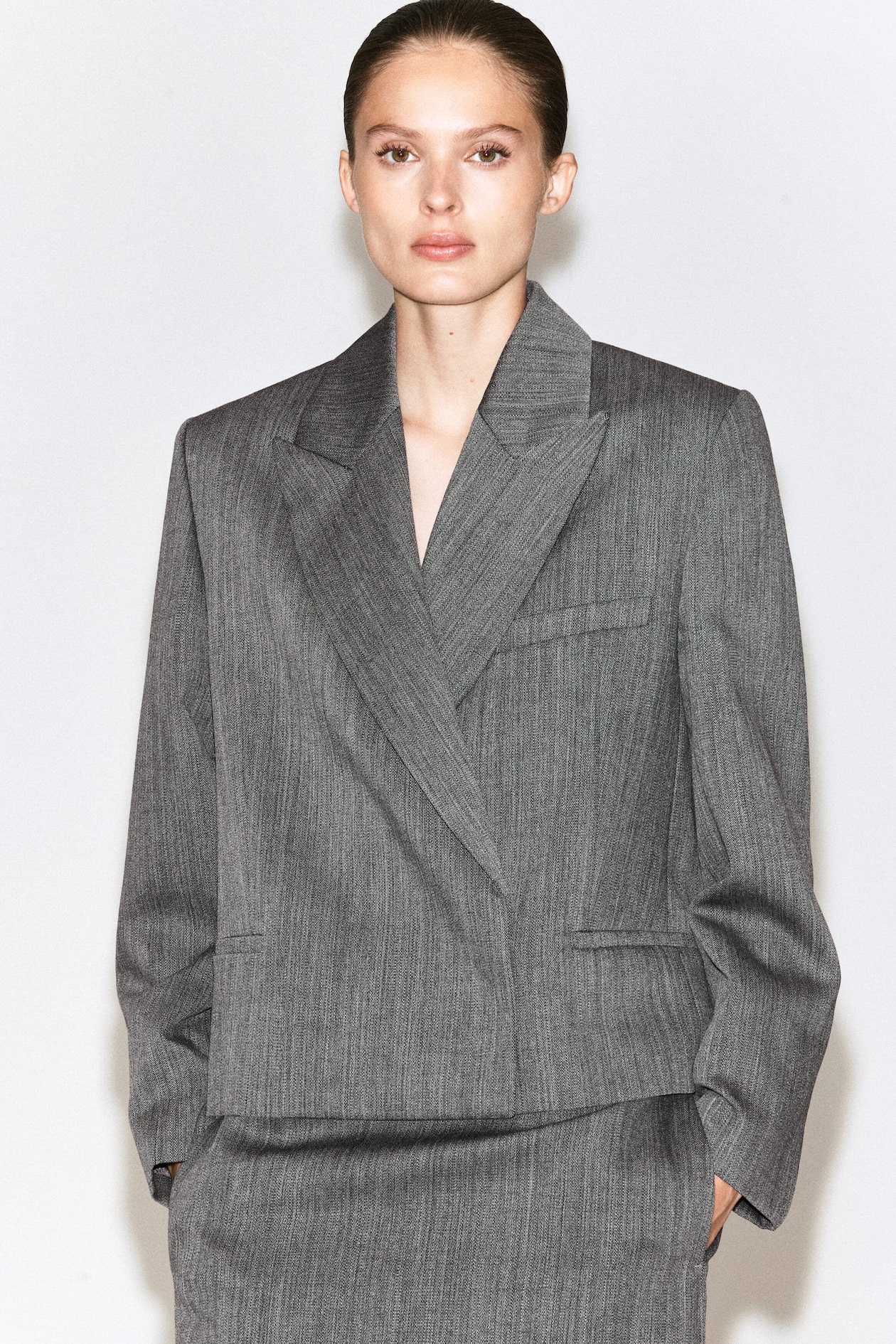 EXAGGERATED WOOL BLAZER — HEATHER