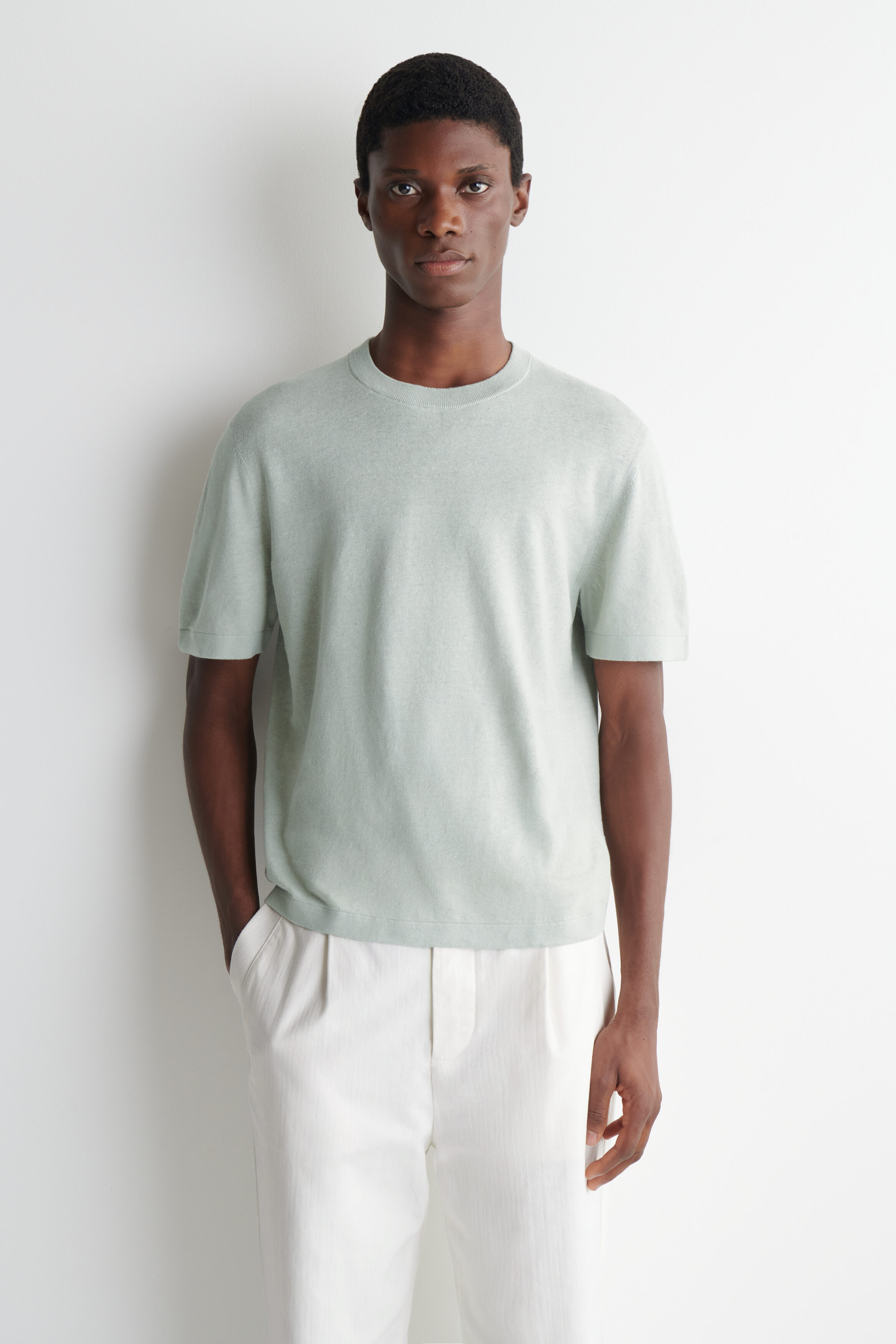 KNITTED LINEN T-SHIRT - LIGHT GREEN | COS US