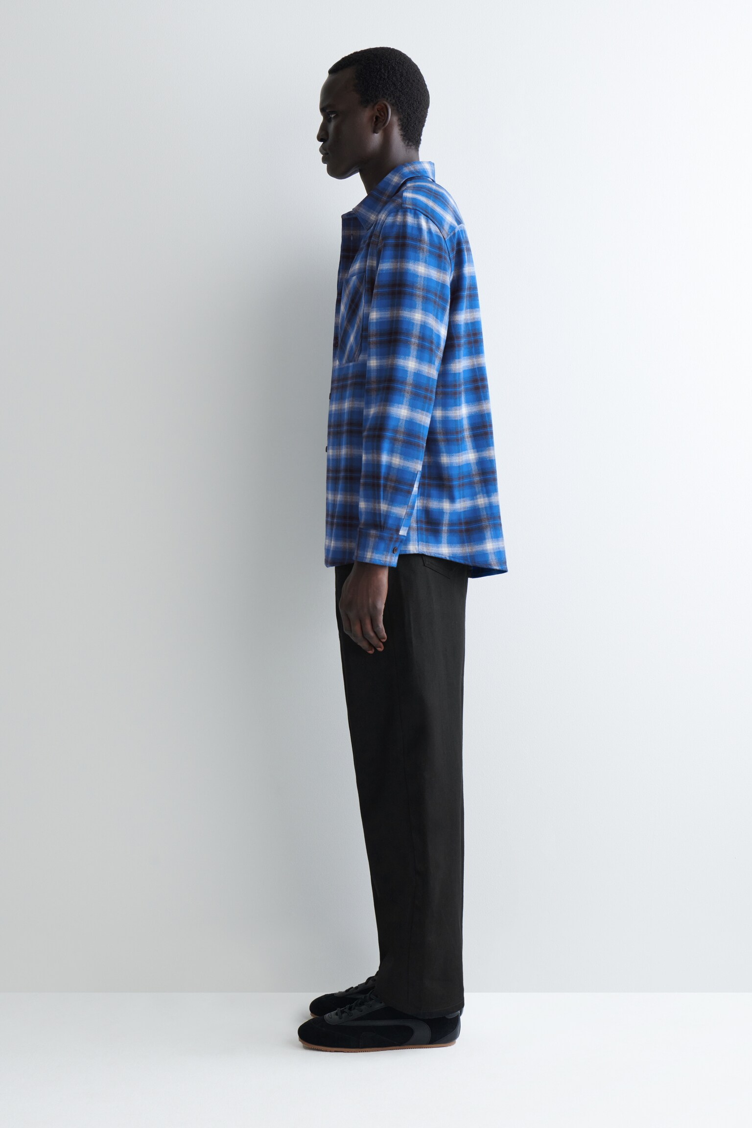 CAMISA DE CUADROS EN MEZCLA DE LANA RELAXED FIT - AZUL/CUADROS - 4