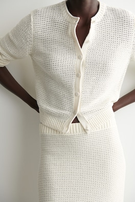 TEXTURED KNITTED COTTON MINISKIRT — WHITE 2