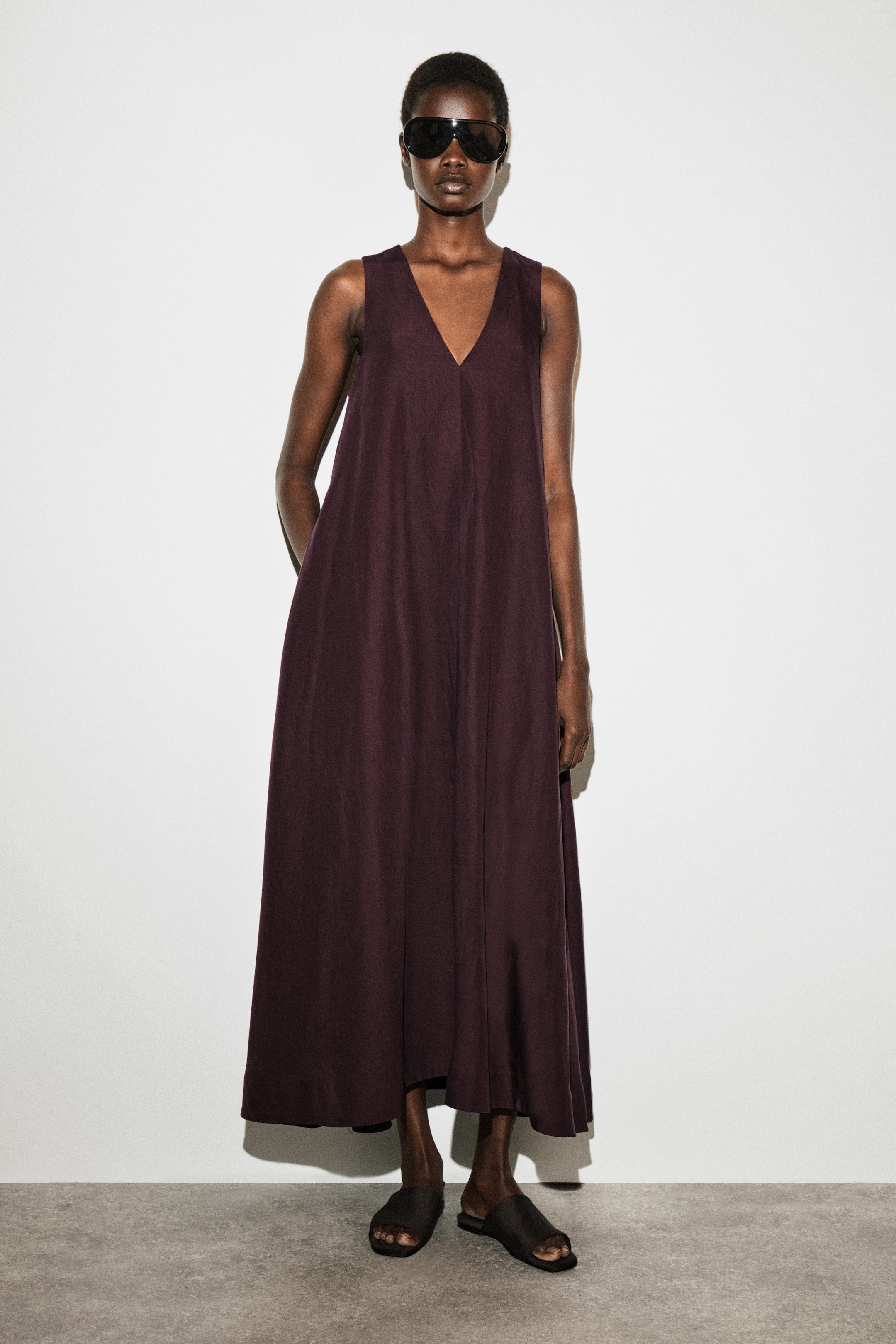 A-LINE LINEN-BLEND MAXI DRESS