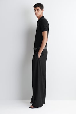 SLIM KNITTED SILK POLO SHIRT — BLACK 2