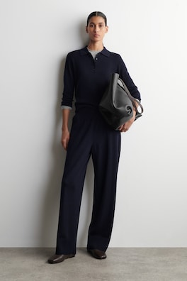 ELASTICATED MERINO WOOL TROUSERS — NAVY 1