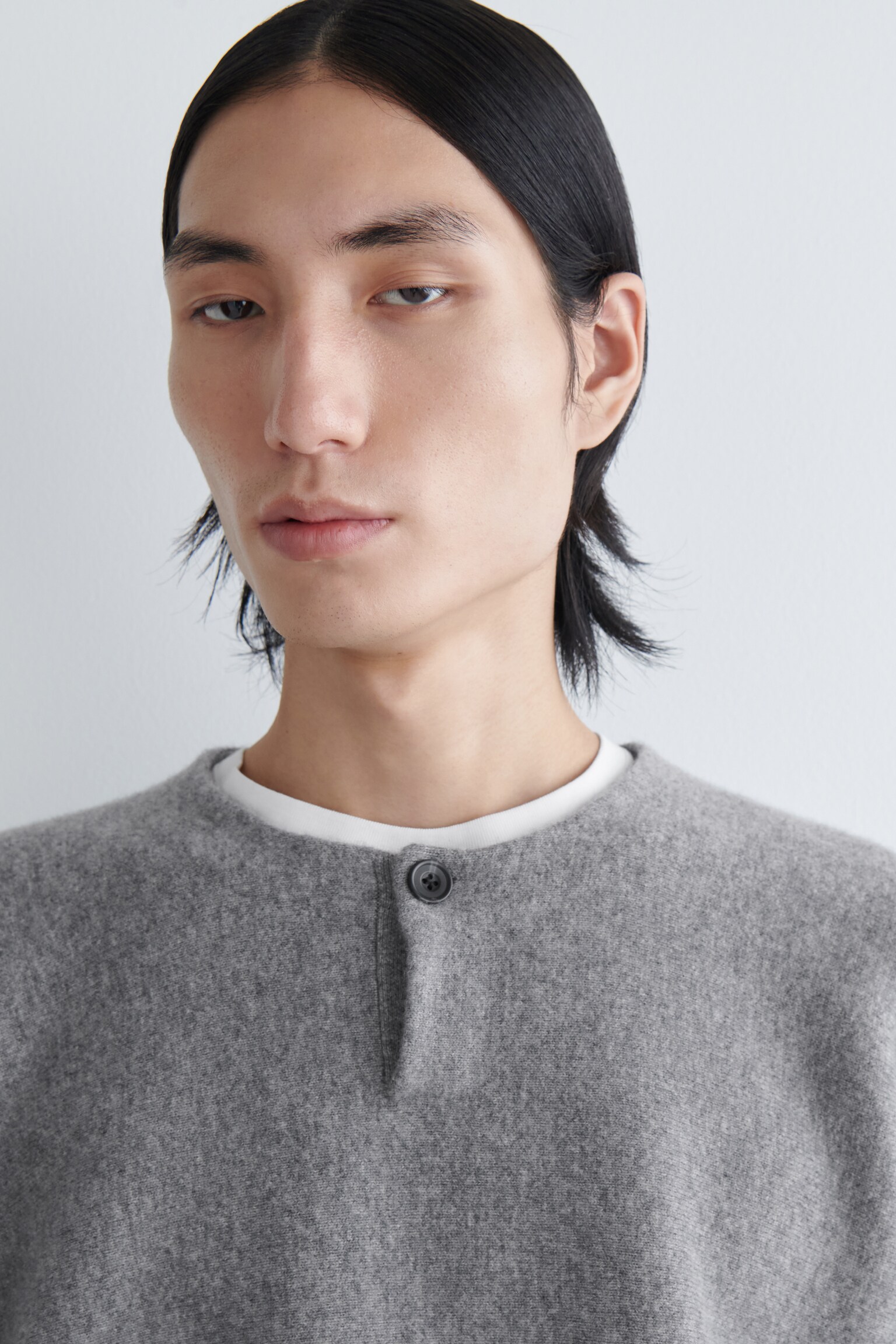 PULL HENLEY EN LAINE MÉRINOS DOUBLE FACE - GRIS - 3