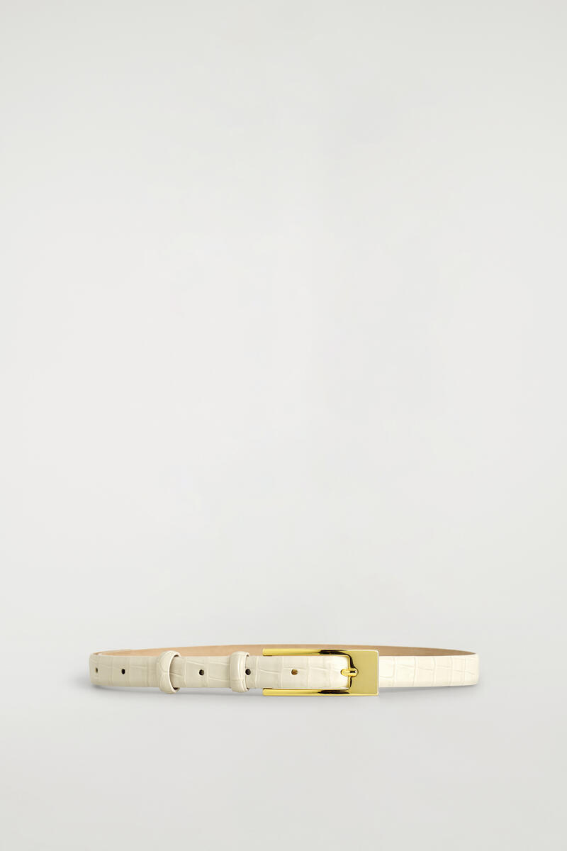COS Elongated-Buckle Leather Belt White Women's Extra Small