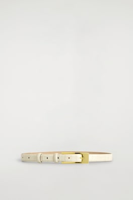 ELONGATED-BUCKLE LEATHER BELT — IVORY / CROC EFFECT 3