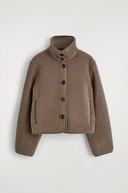 FUNNEL-NECK TEDDY JACKET — BROWN 2