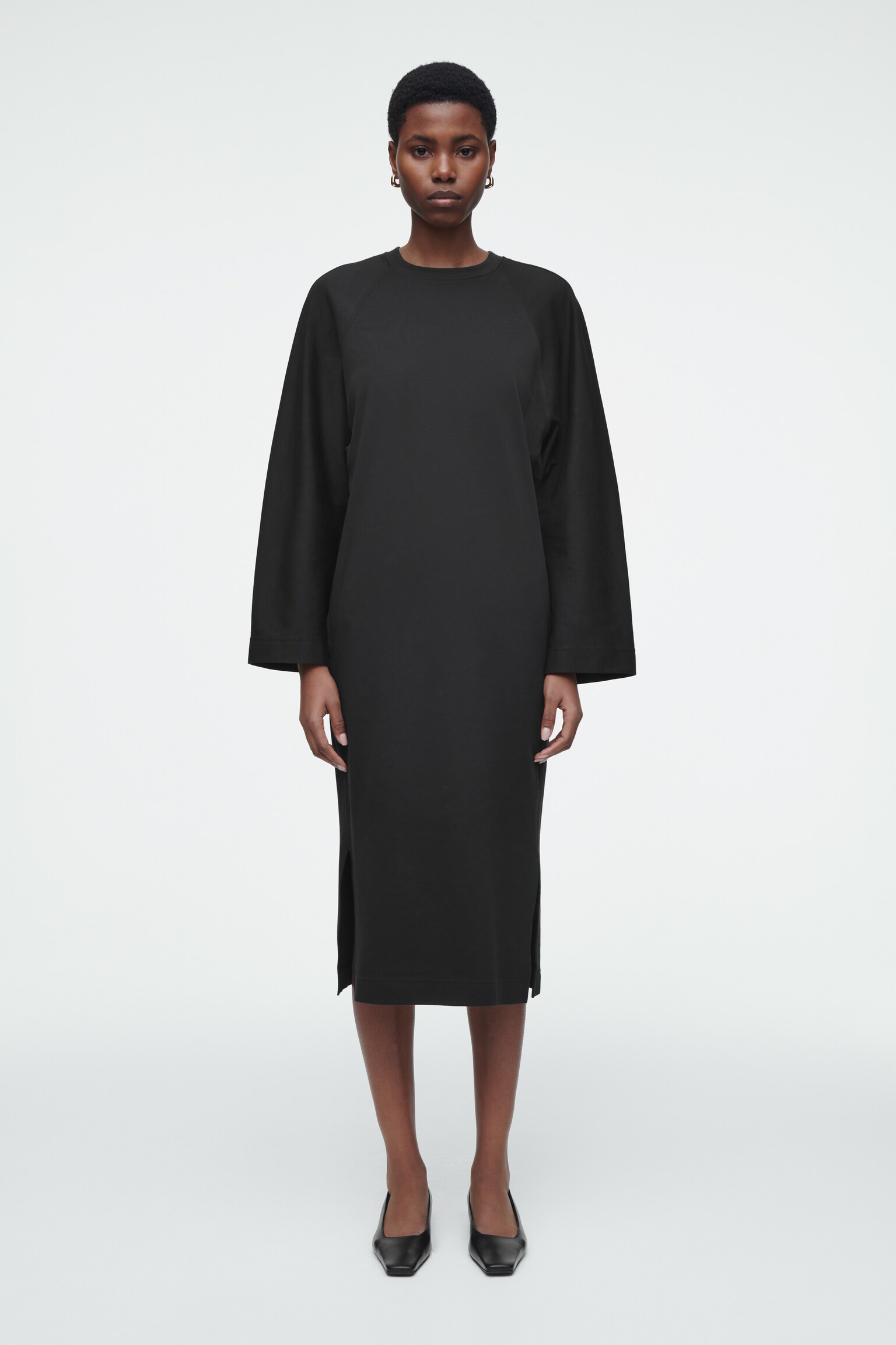 VESTIDO MIDI RECTO DE ALGODÓN - NEGRO/AZUL MARINO / A RAYAS