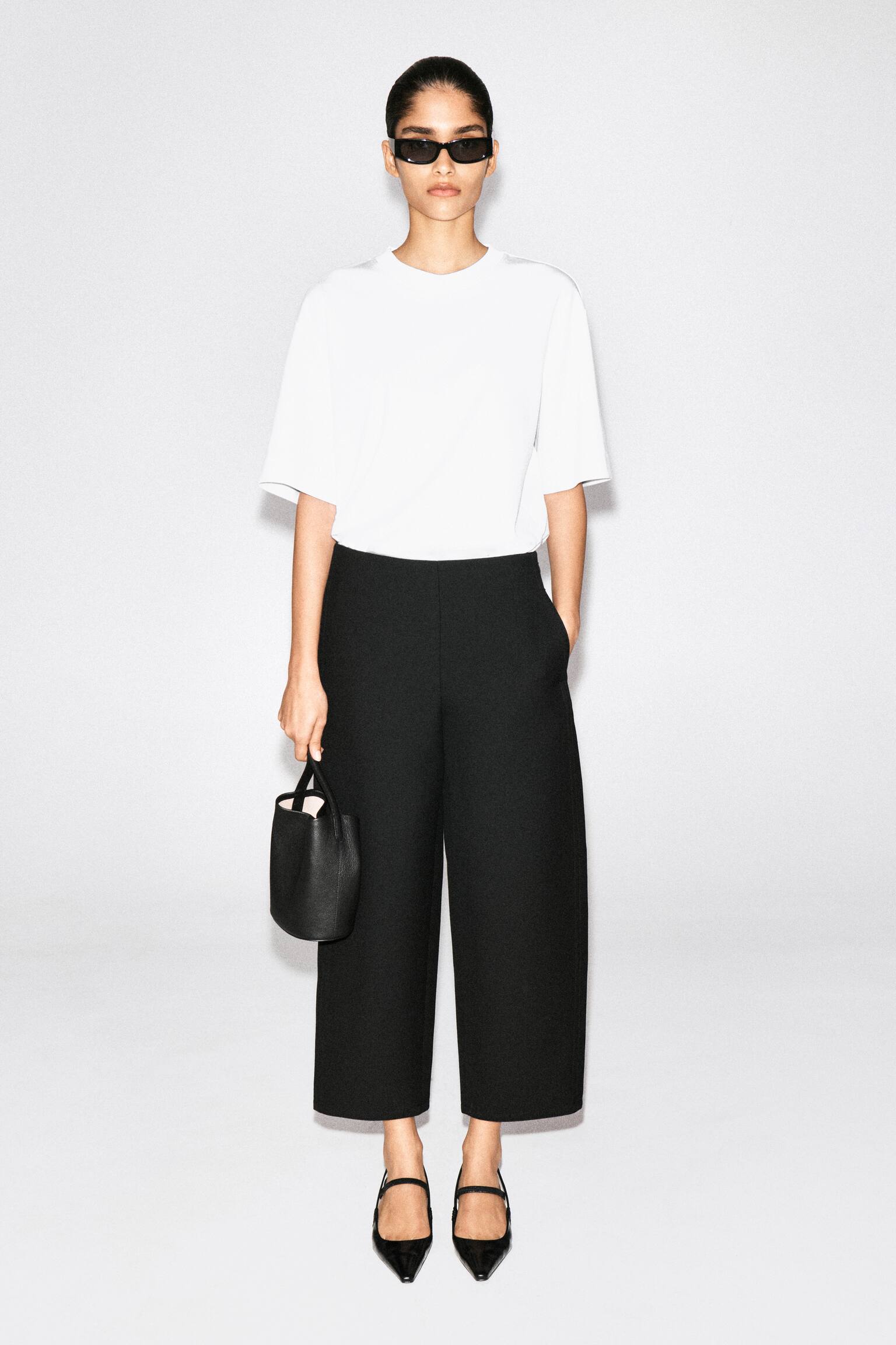 DOUBLE-FACED BARREL-LEG TROUSERS - שחור - 1