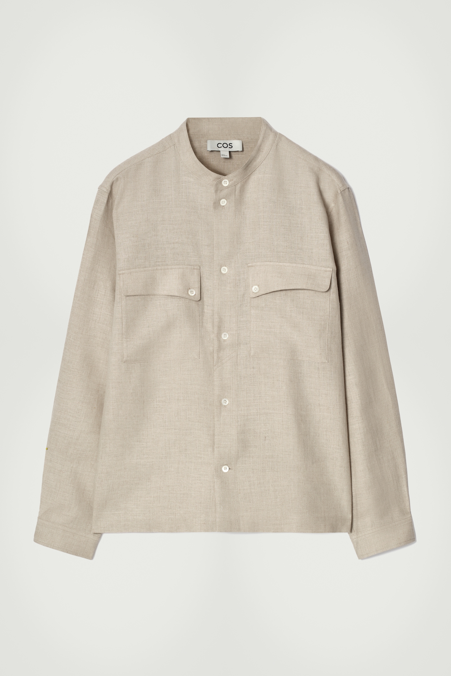 SOBRECAMISA DE LINO CON CUELLO MAO - BEIGE