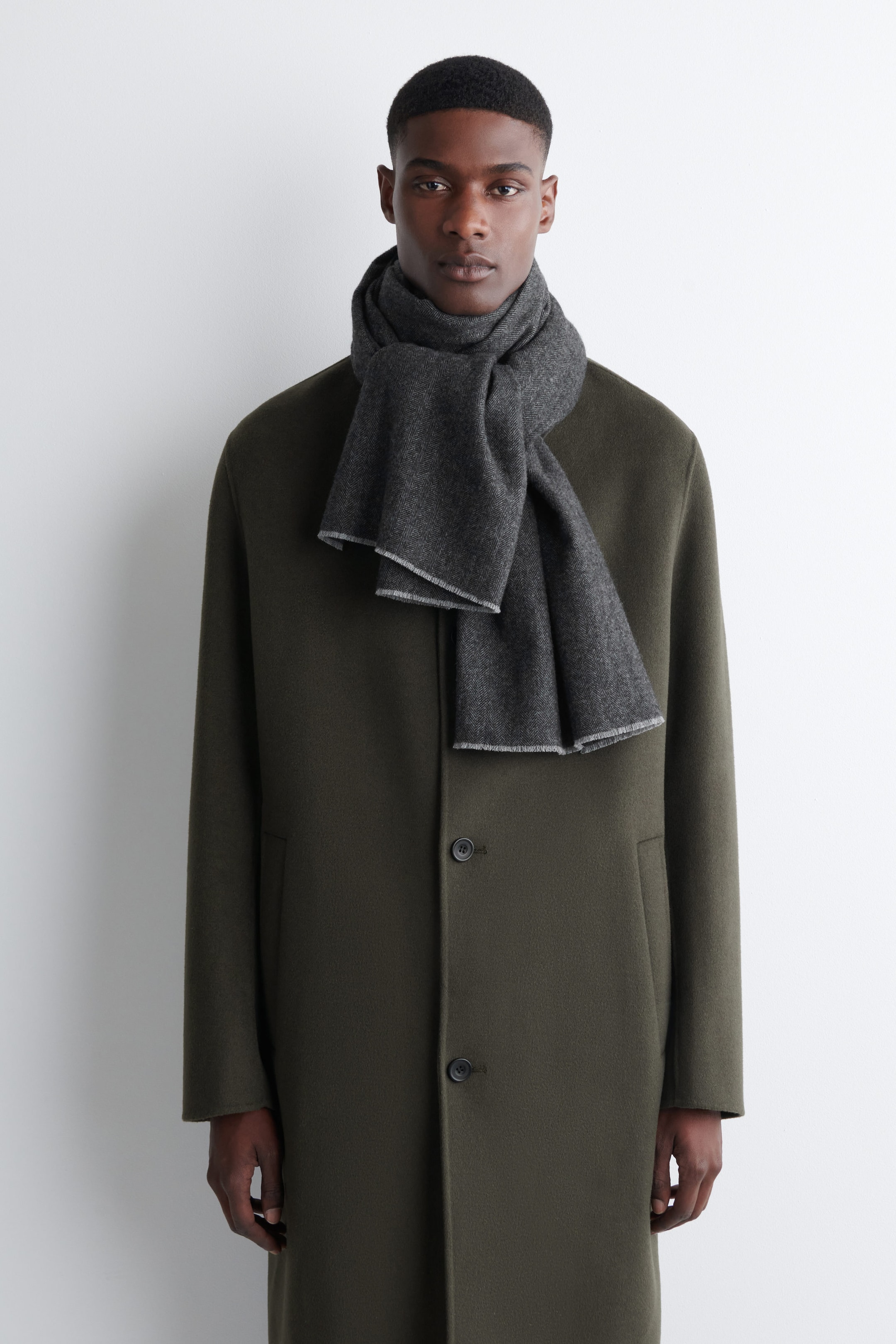 HERRINGBONE WOOL-CASHMERE SCARF