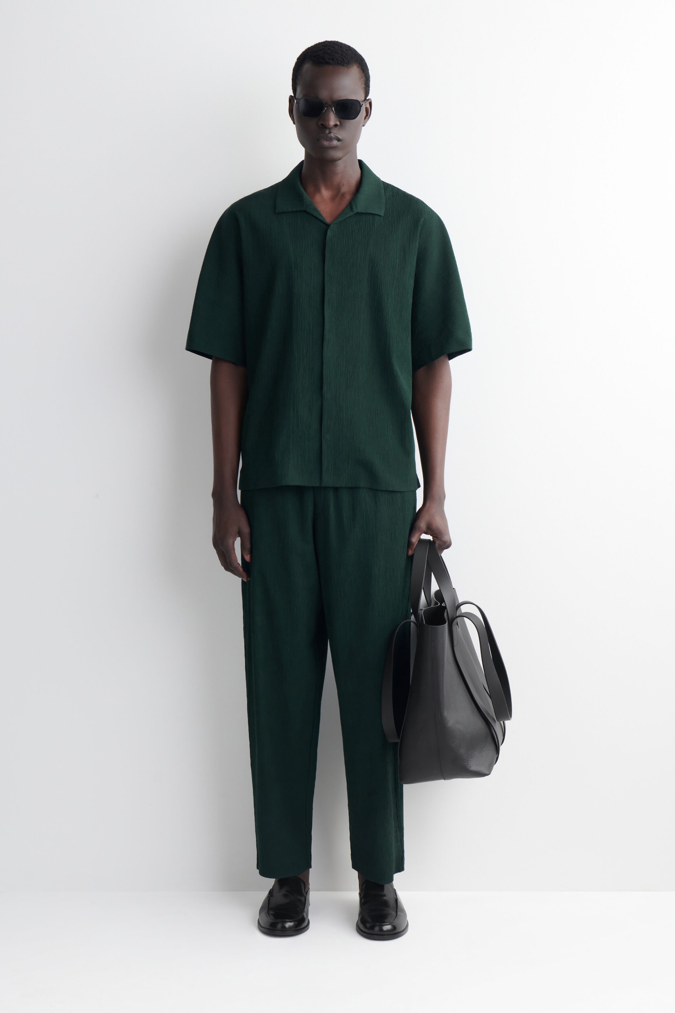 CRINKLED-COTTON RELAXED-FIT TAPERED PANTS