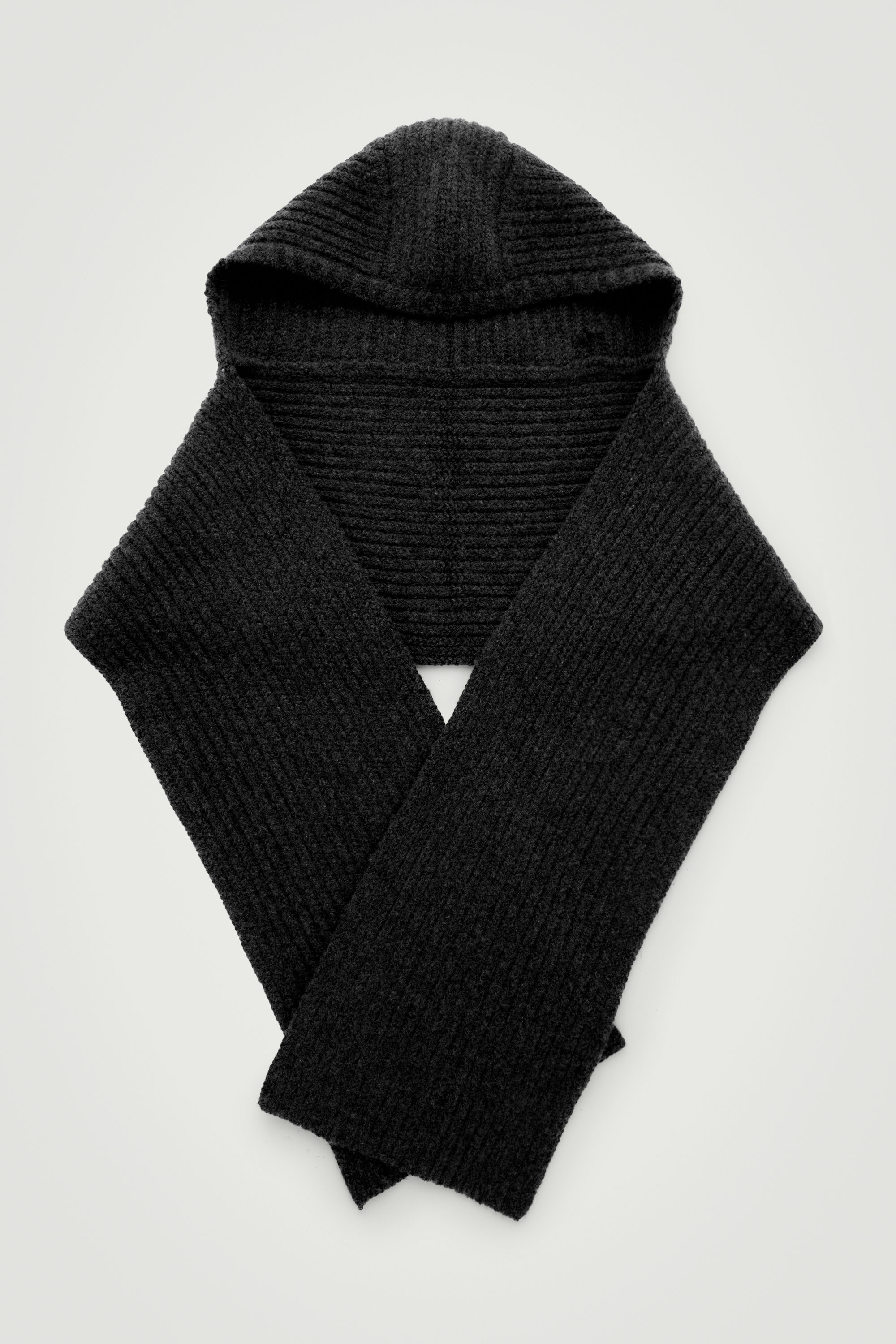 HOODED RIBBED CASHMERE-BLEND SCARF - BLACK | COS US