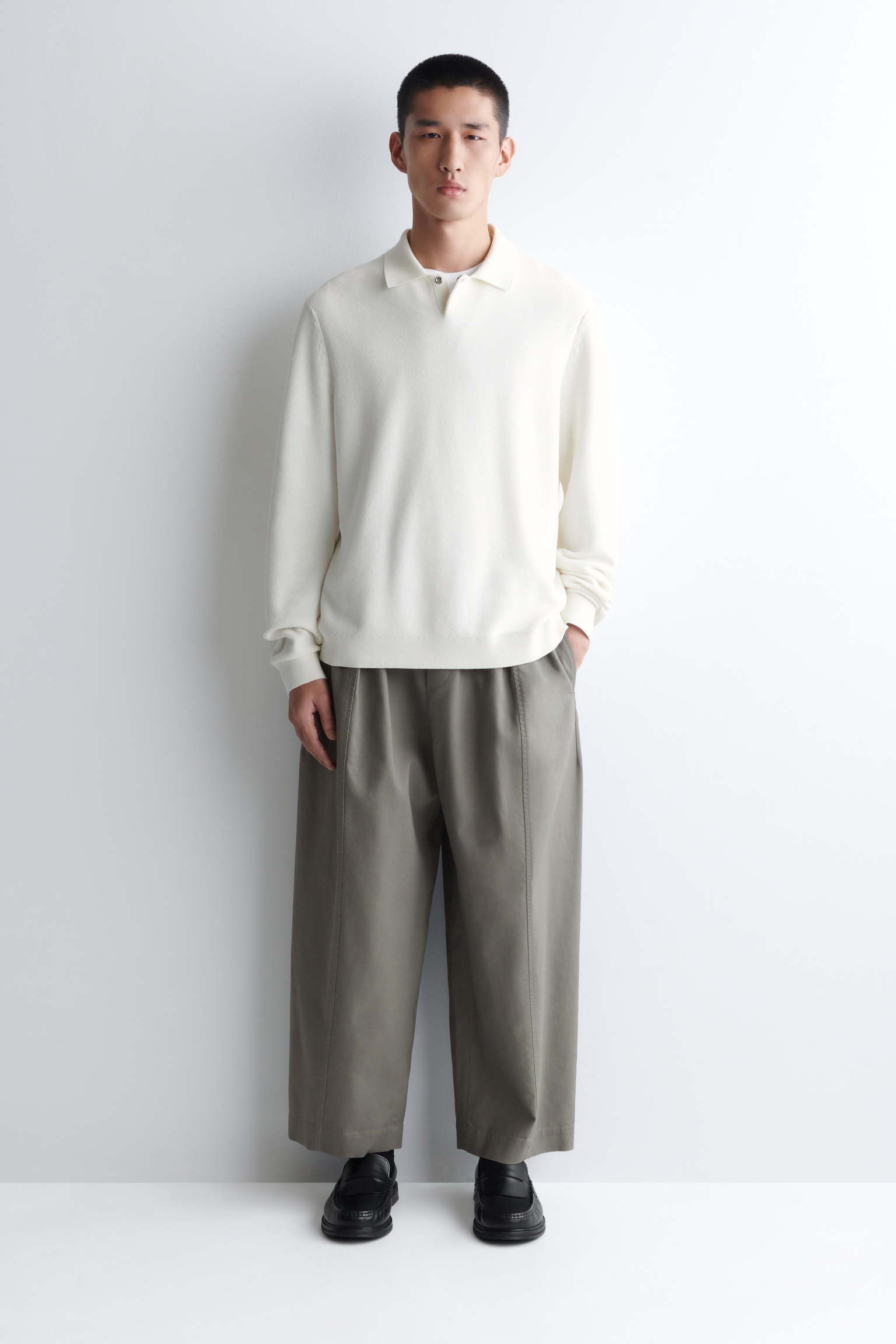 PANTALÓN BARREL-LEG TOBILLERO DE ALGODÓN - GRIS/BEIGE/NEGRO - 1