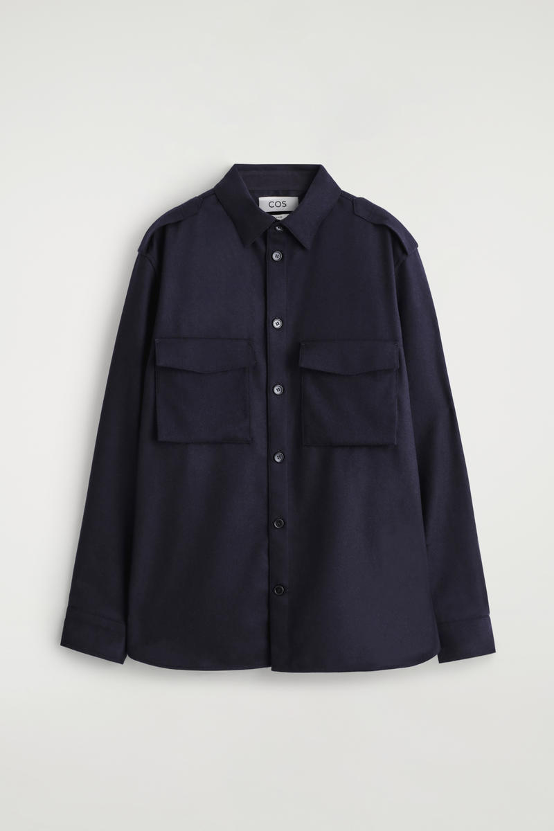 Cos Button-down Collar Wool Shirt In Navy In Blue