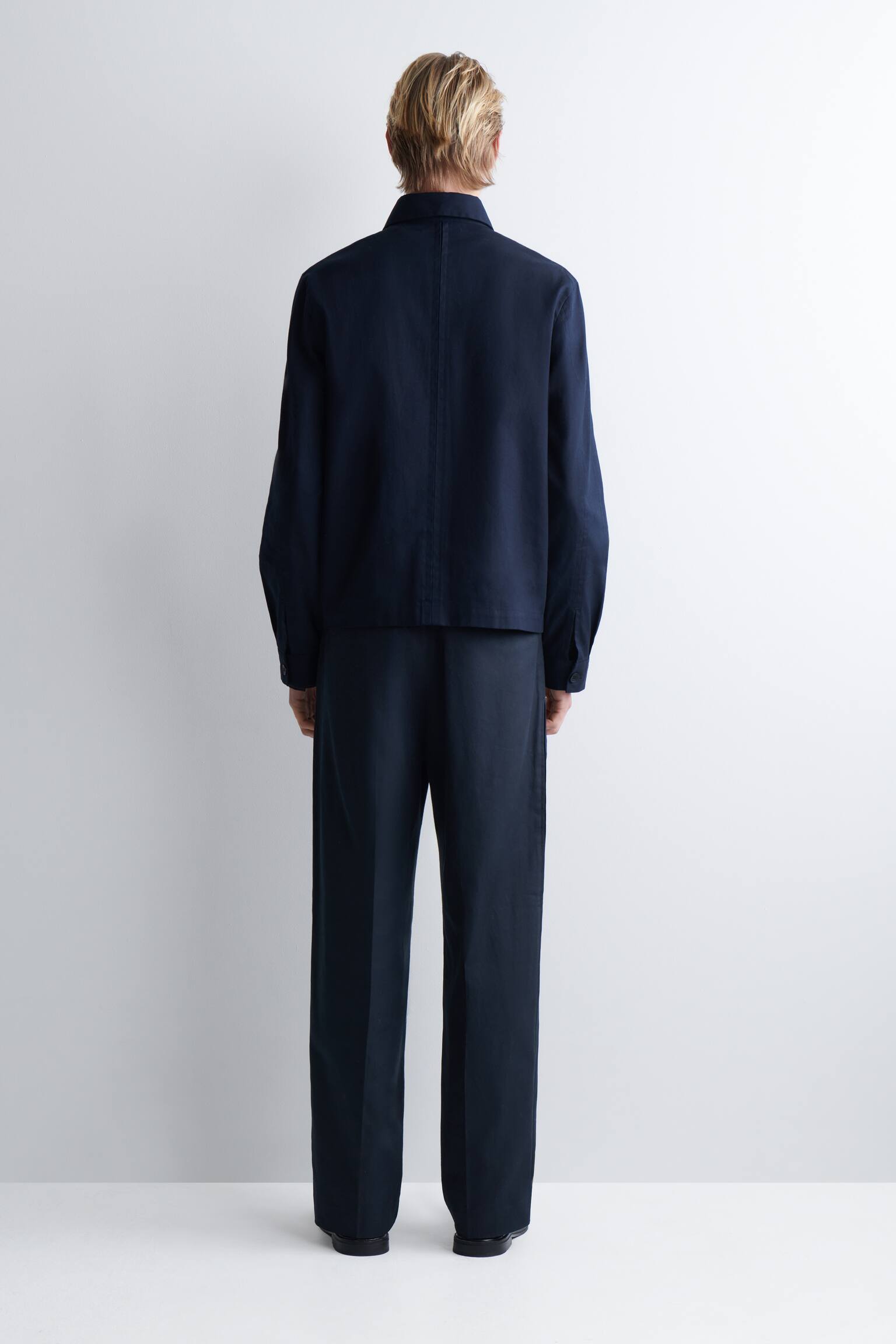 COTTON-LINEN RELAXED-FIT STRAIGHT-LEG TROUSERS - NAVY - 3