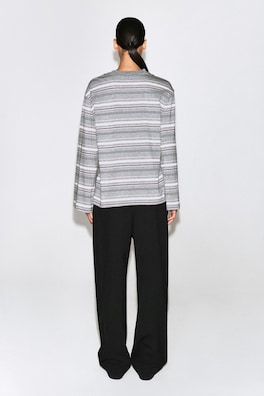 BRUSHED-COTTON LONG-SLEEVED T-SHIRT — GRAY / STRIPED 6