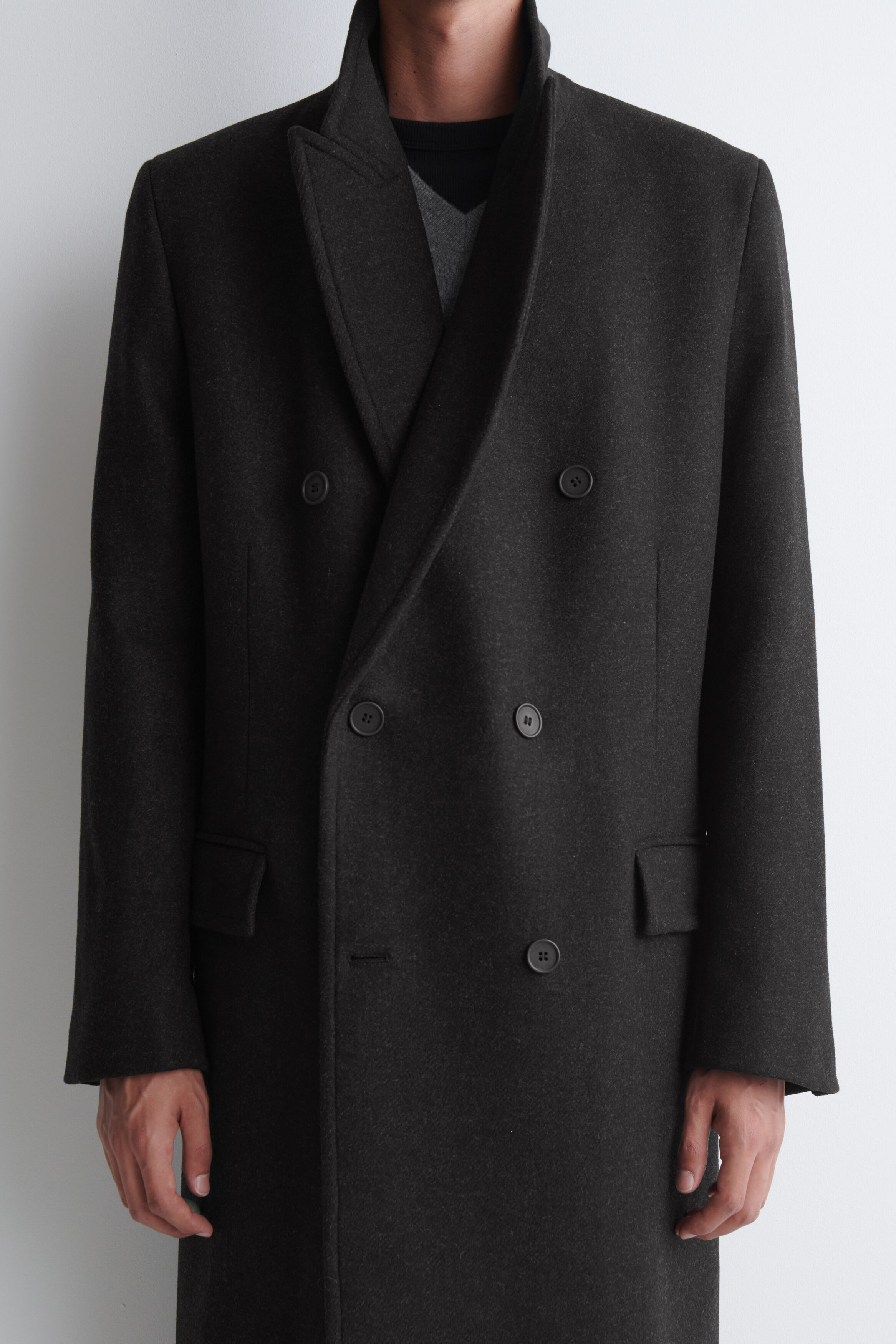 DOUBLE-BREASTED WOOL-BLEND LONG COAT - CHARCOAL MÉLANGE | COS