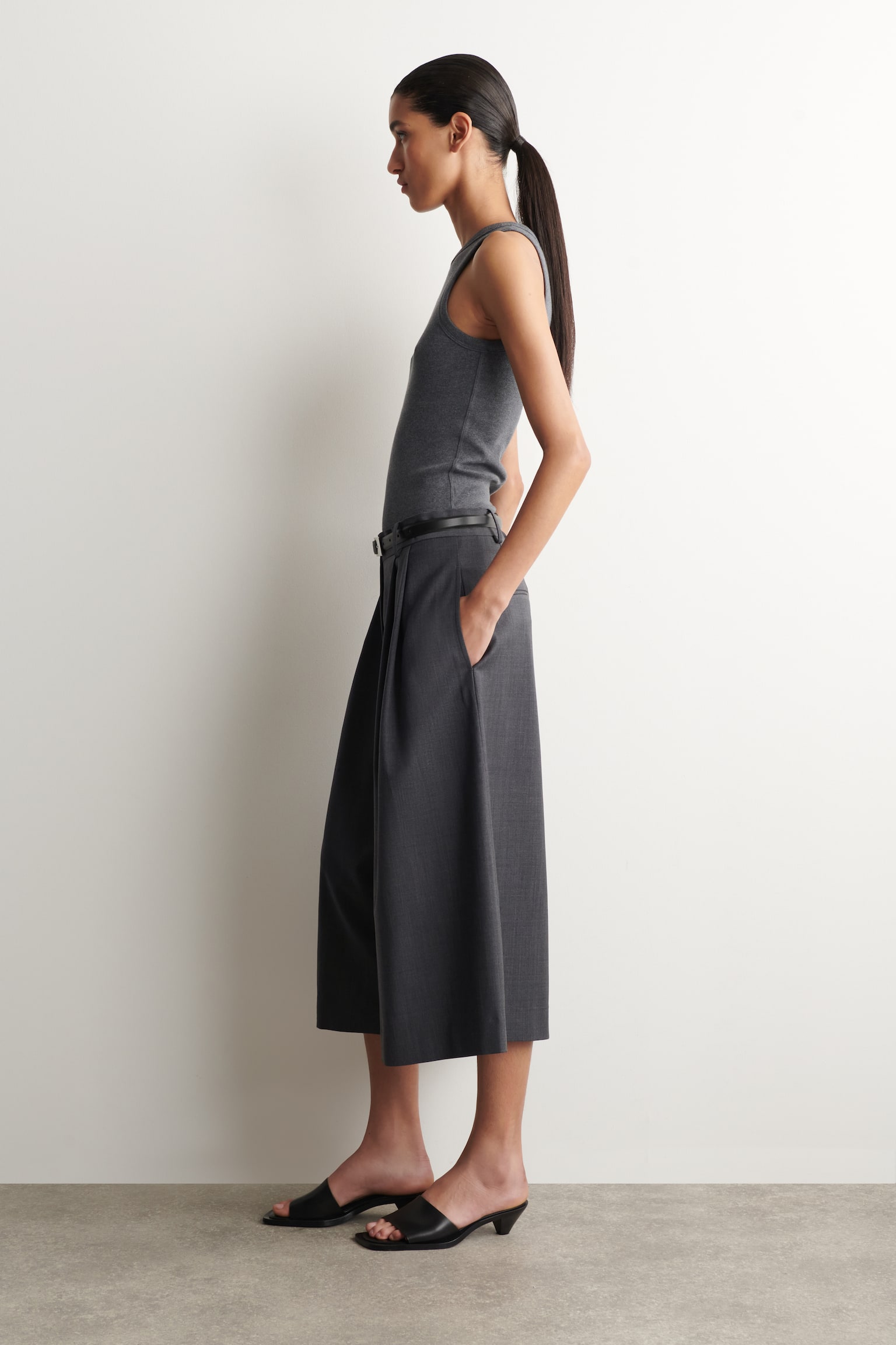 CULOTTES AUS WOLL-MIX MIT FALTEN - GRAU - 5