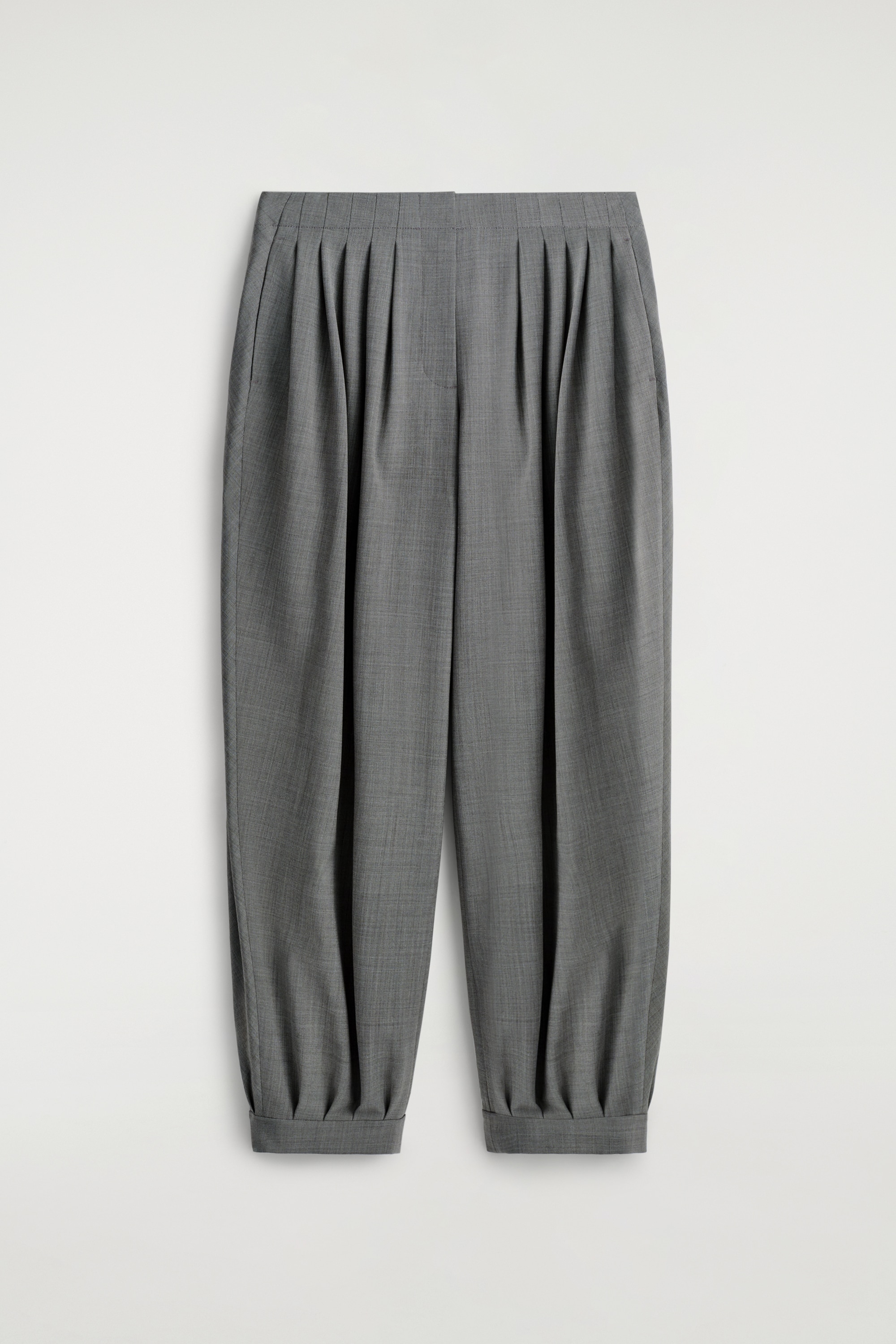 PANTALON BOUFFANT À PLIS EN LAINE MÉLANGÉE - GRIS CHINÉ