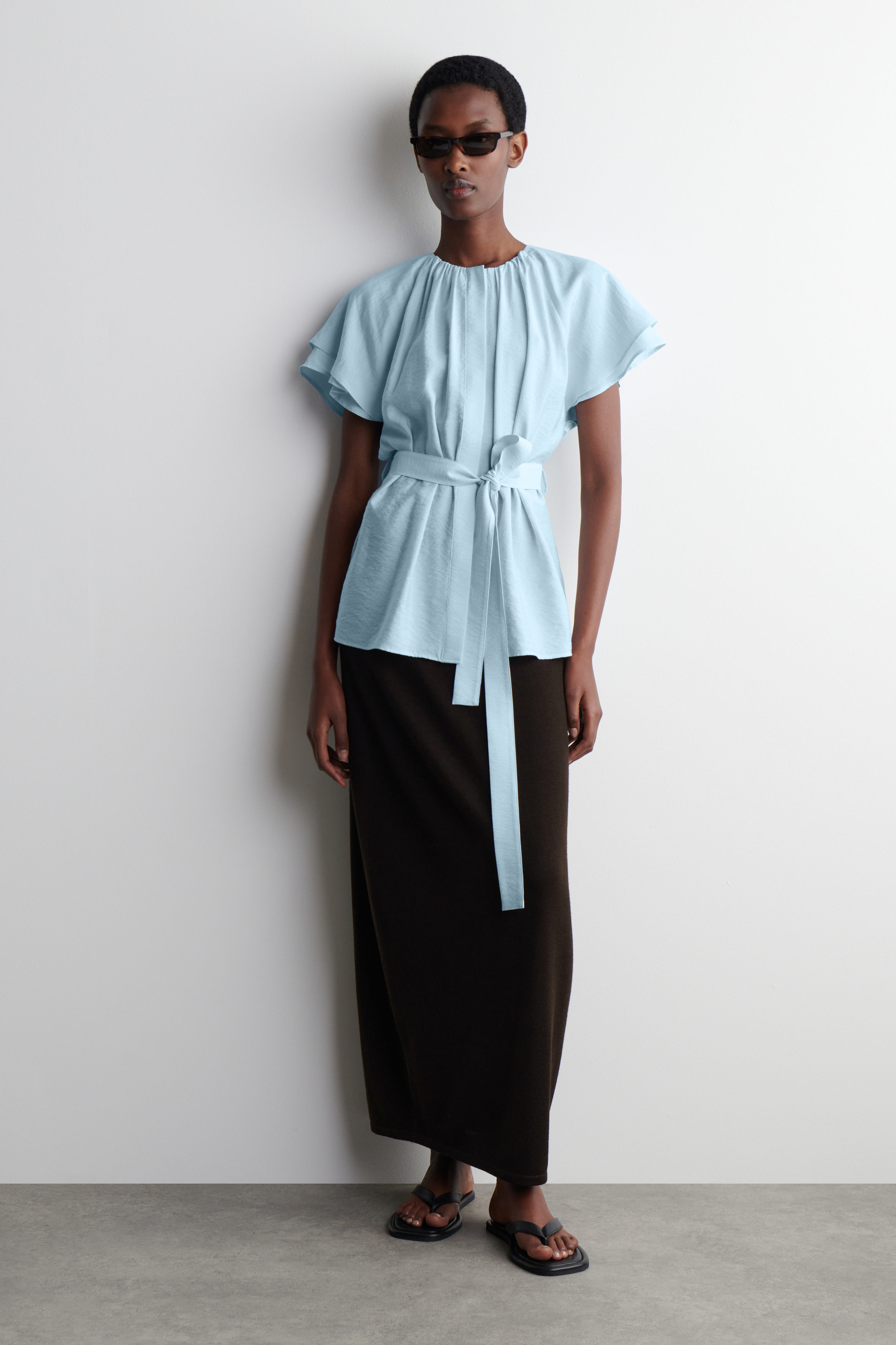 LAYERED BELTED BLOUSE - LIGHT BLUE | COS