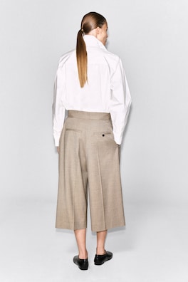 PLEATED WOOL-BLEND CULOTTES — BEIGE MÉLANGE 4