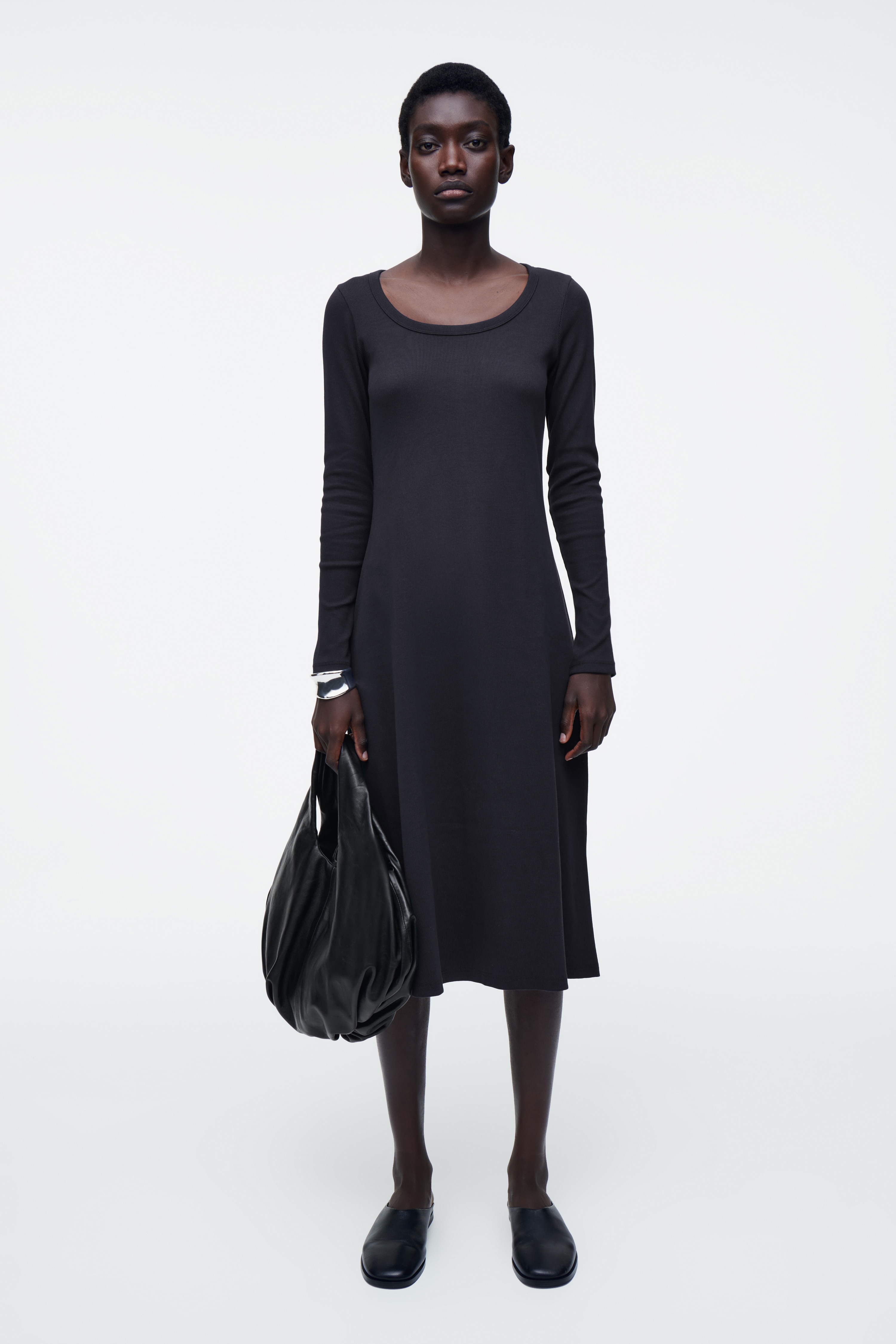 Rochie midi slim din jerseu cu dungi fine - MARINĂ/MARO