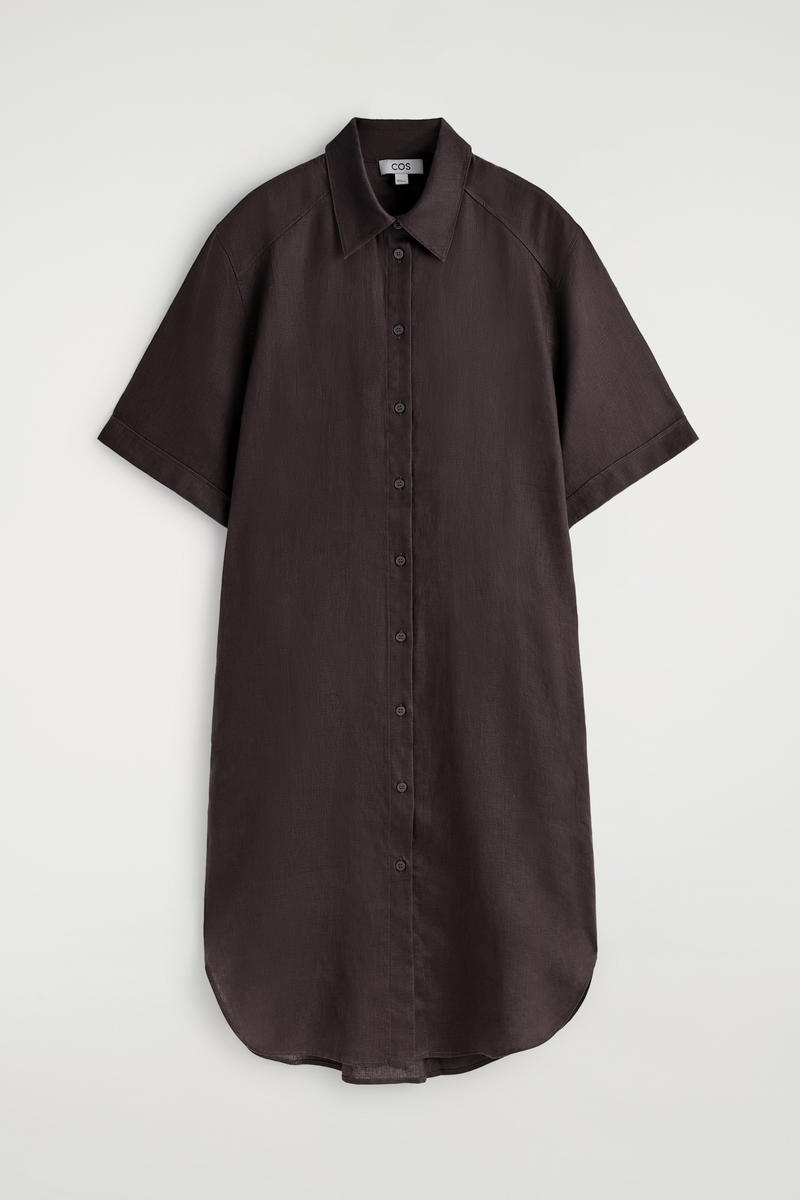 Short-Sleeved Linen Shirt Dress