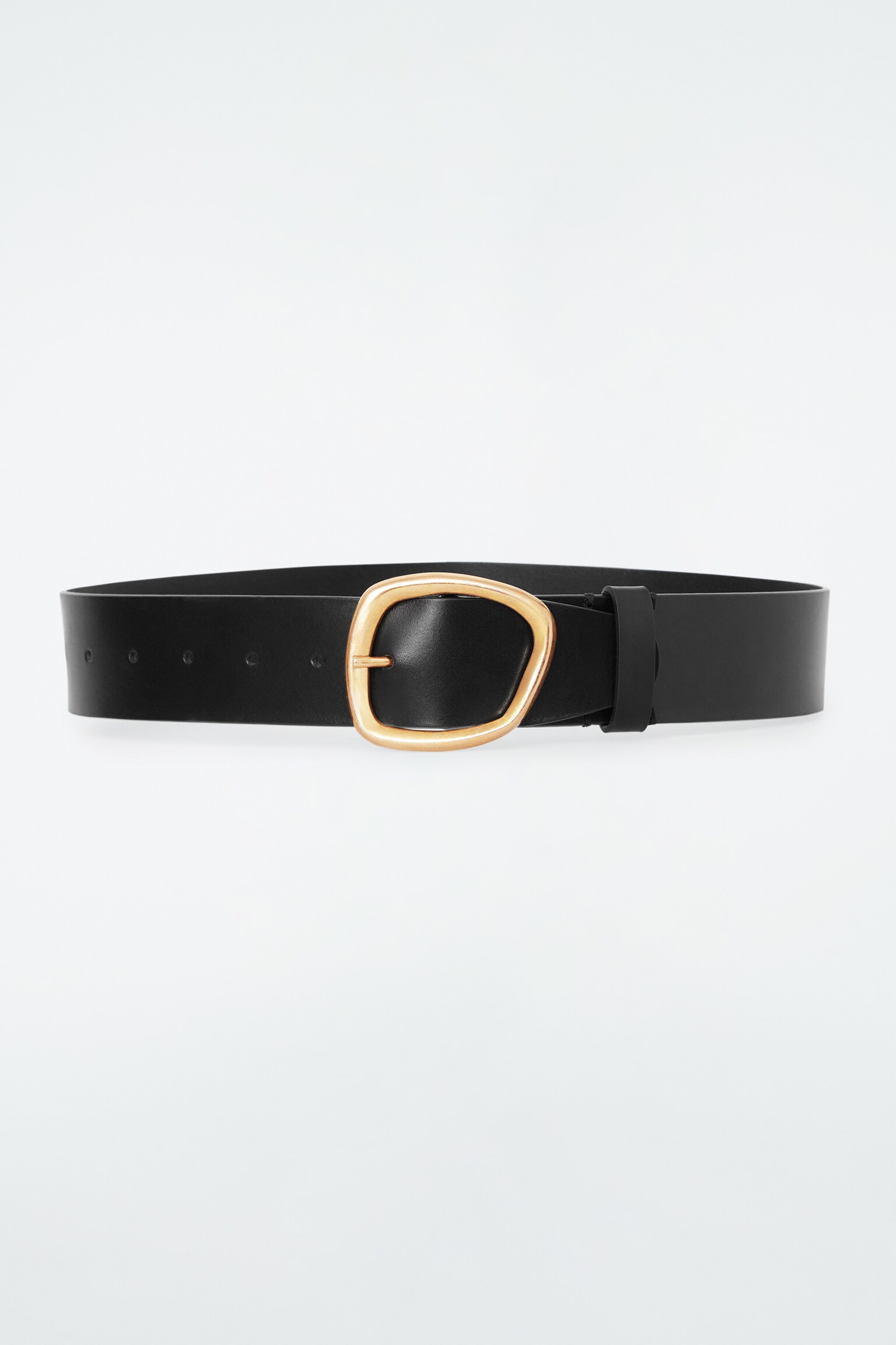 ASYMMETRIC-BUCKLE LEATHER BELT - BLACK - 1
