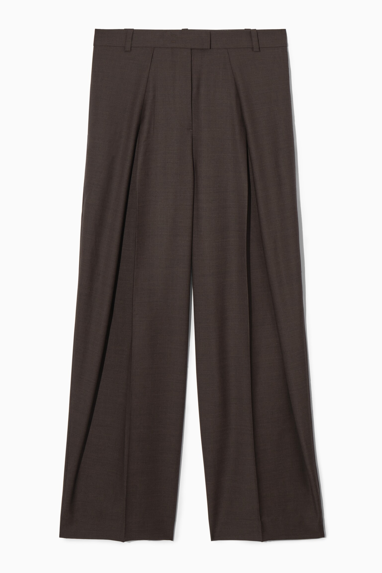 PANTALON LARGE PLISSÉ EN LAINE DÉCONTRACTÉ - MARRON FONCÉ - 1