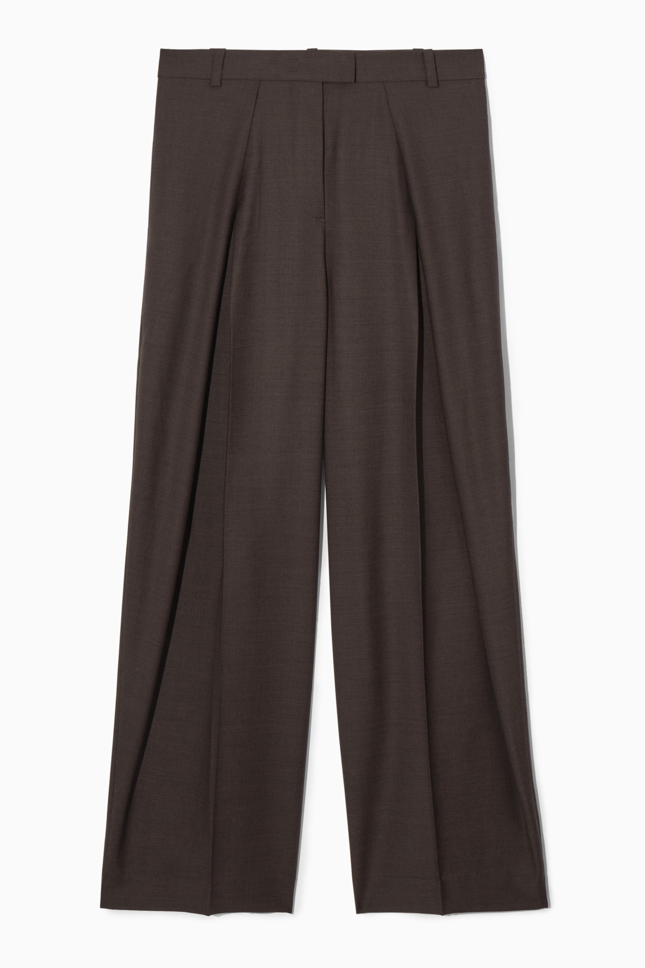 Se større billede: ULDBUKSER MED VIDE BEN OG LÆG – RELAXED FIT - MØRKEBRUN - DAME | H&M DK 1