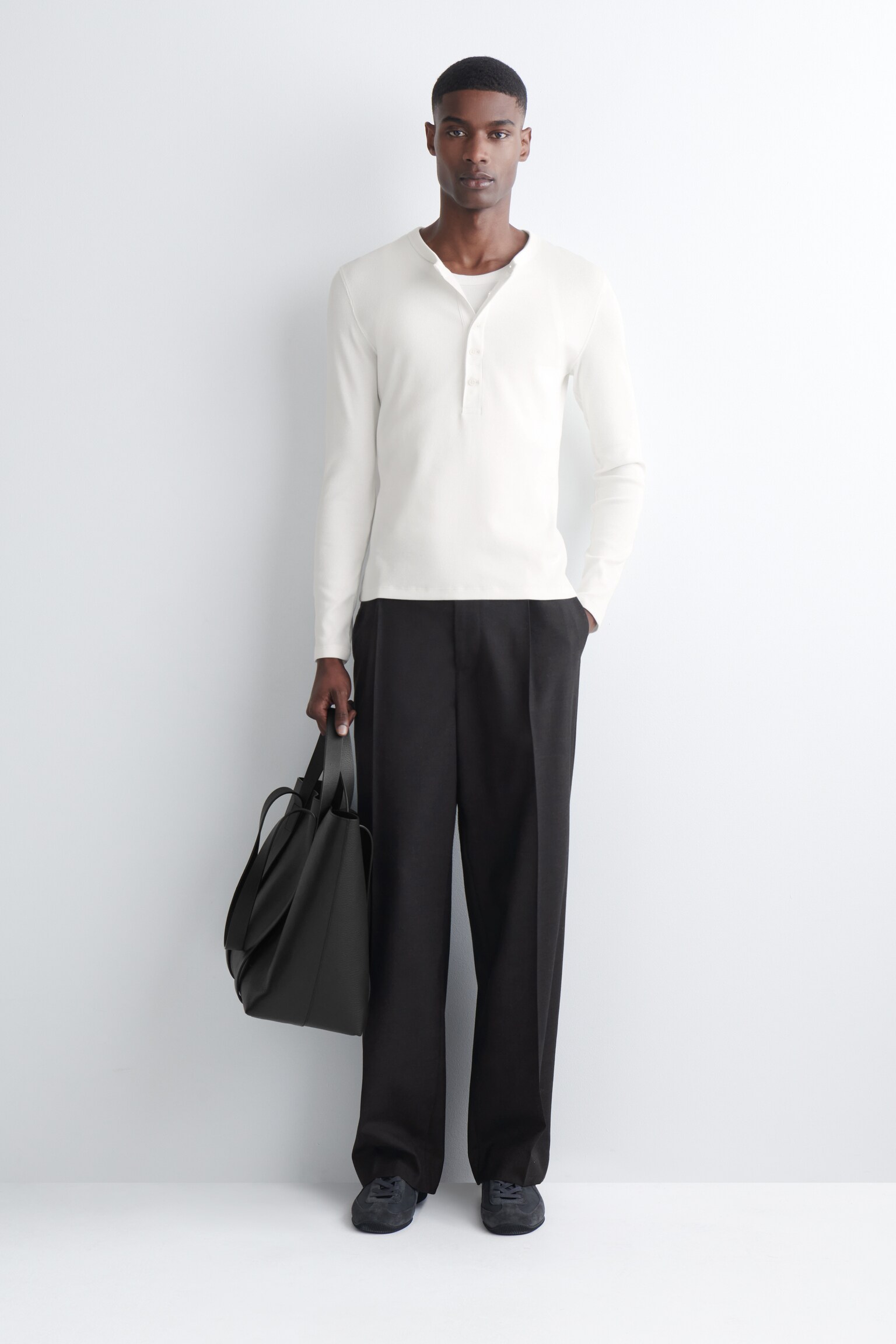 SCHMALES, GERIPPTES LANGARMSHIRT AUS BAUMWOLLE - CREMEWEISS/BRAUN/SCHWARZ - 6