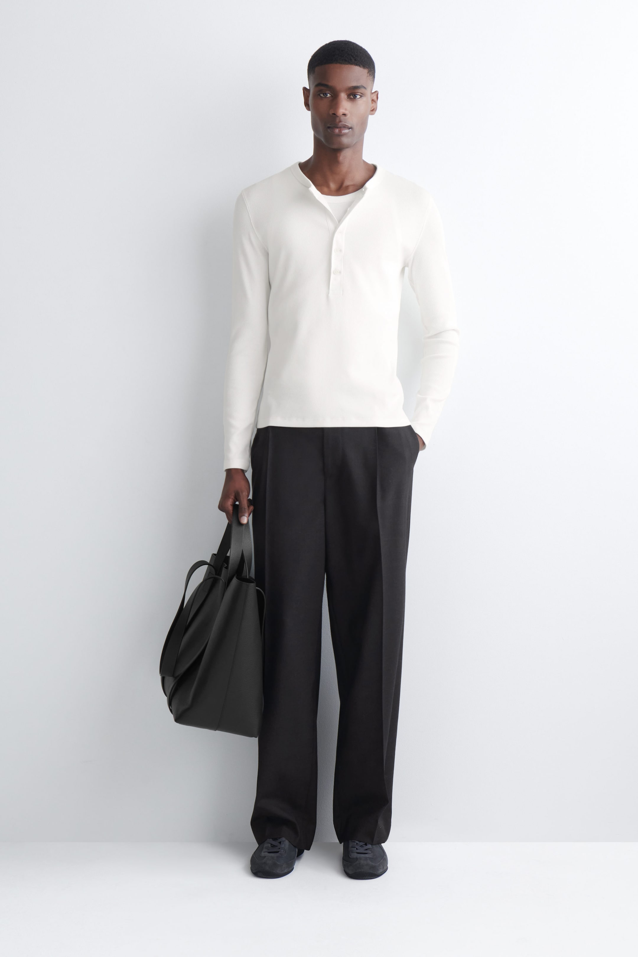 SLIM RIBBED COTTON LONG-SLEEVED HENLEY T-SHIRT