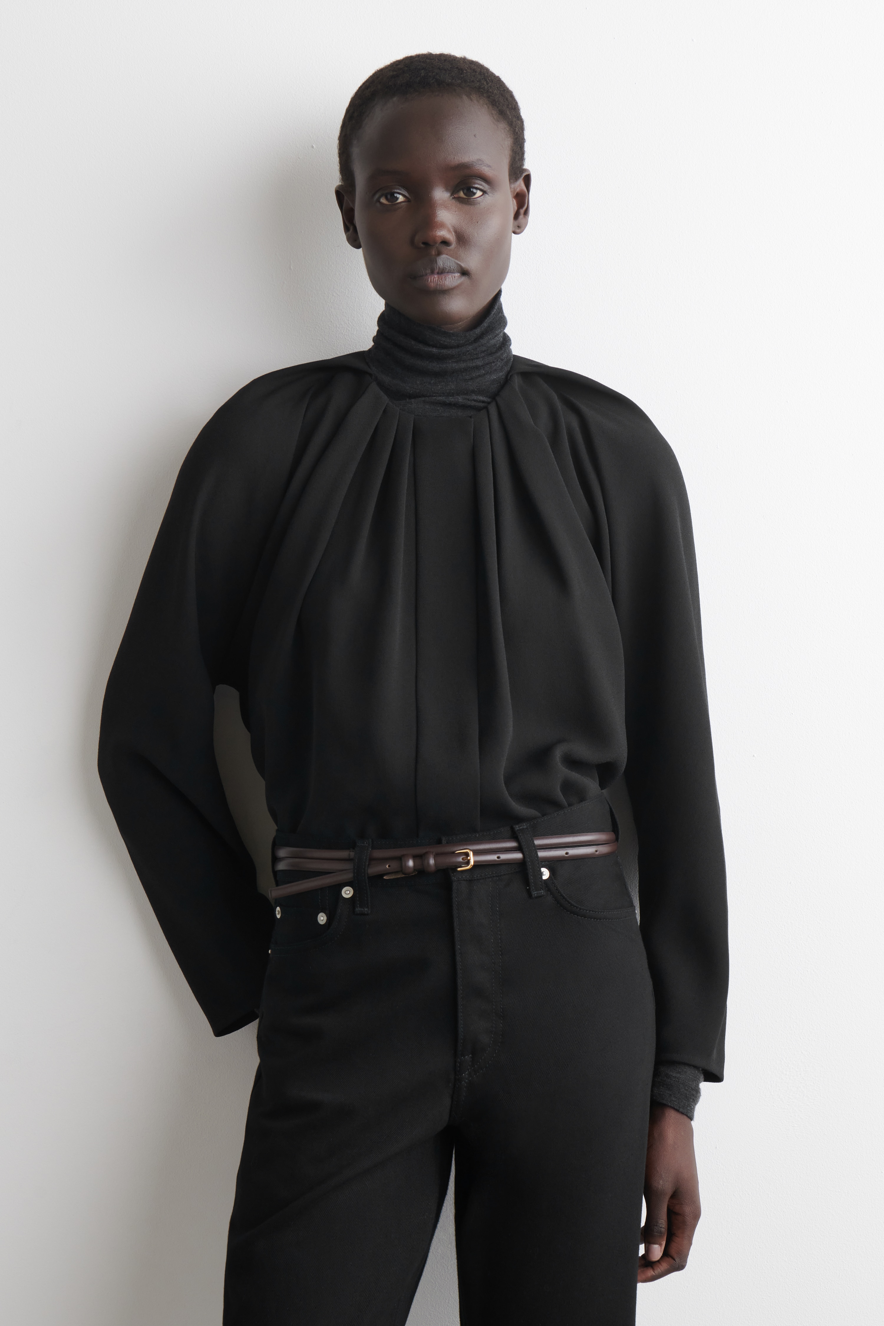 Volumineuze geplooide blouse - ZWART