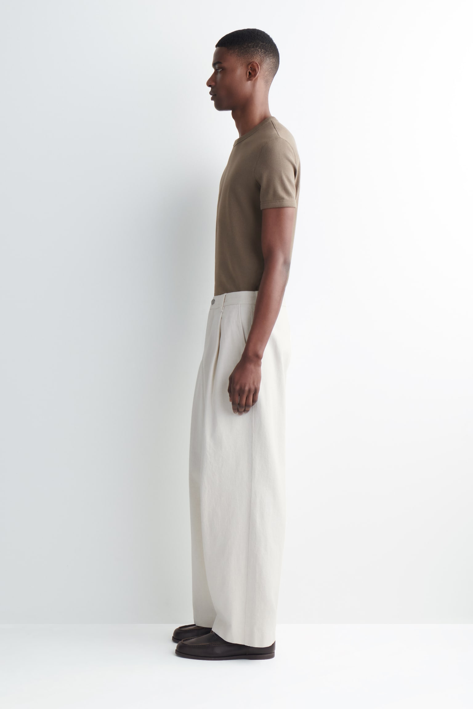 T-SHIRT SLIM IN COTONE A COSTE-MARRONE CHIARO - 7