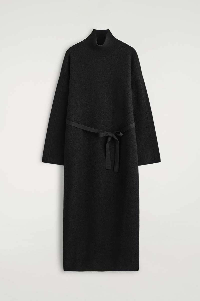 Cos Boiled-wool Funnel-neck Dress In Black