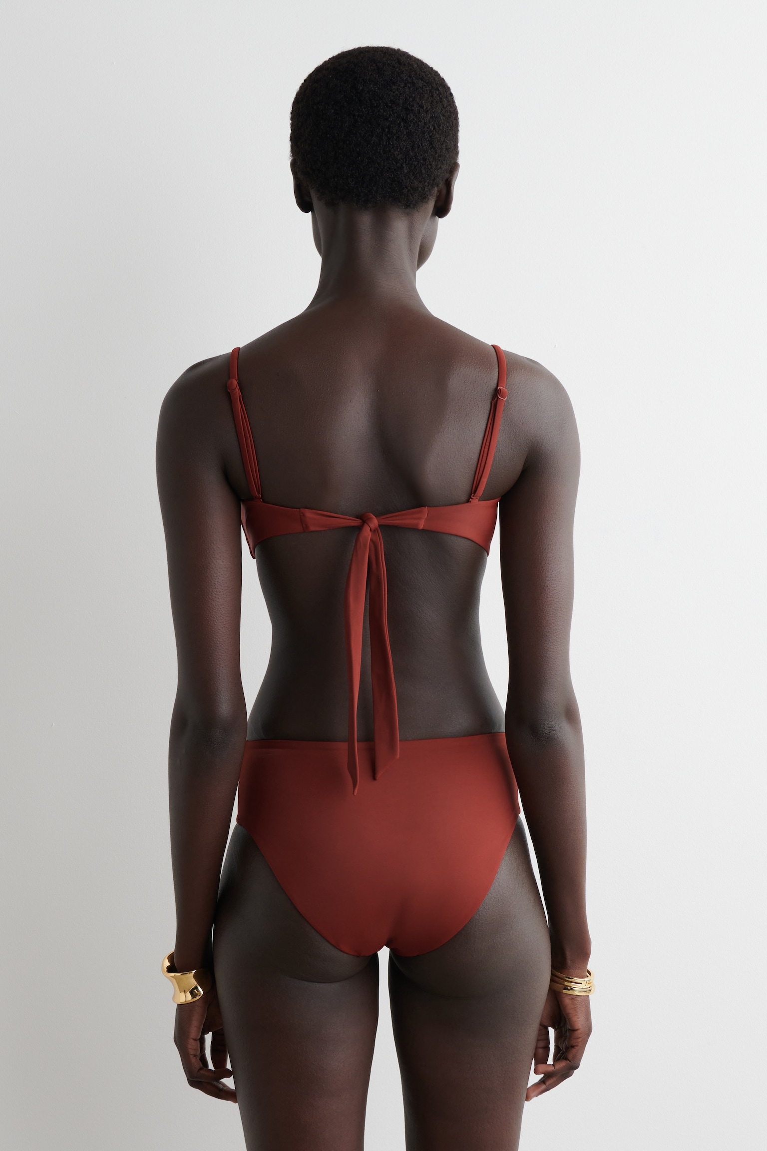 HAUT DE BIKINI BANDEAU FRONCÉ - ROUGE ROUILLE - 4