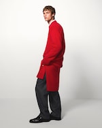 Placeholder for: MODEL WEARING RED KNITWEAR JUMPER