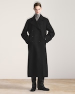 Placeholder for: woman in long double breasted coat