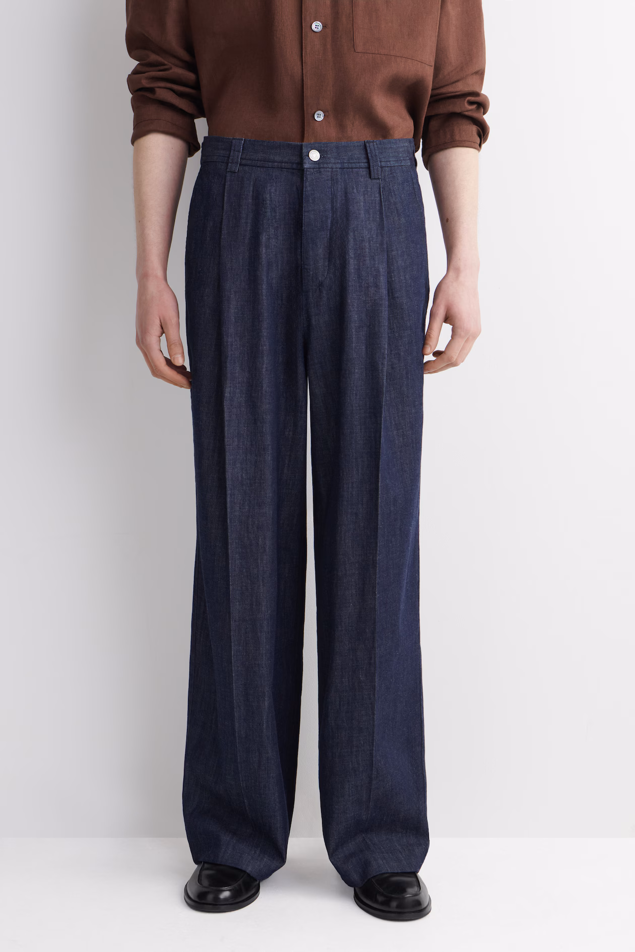wide leg indigo denim jeans