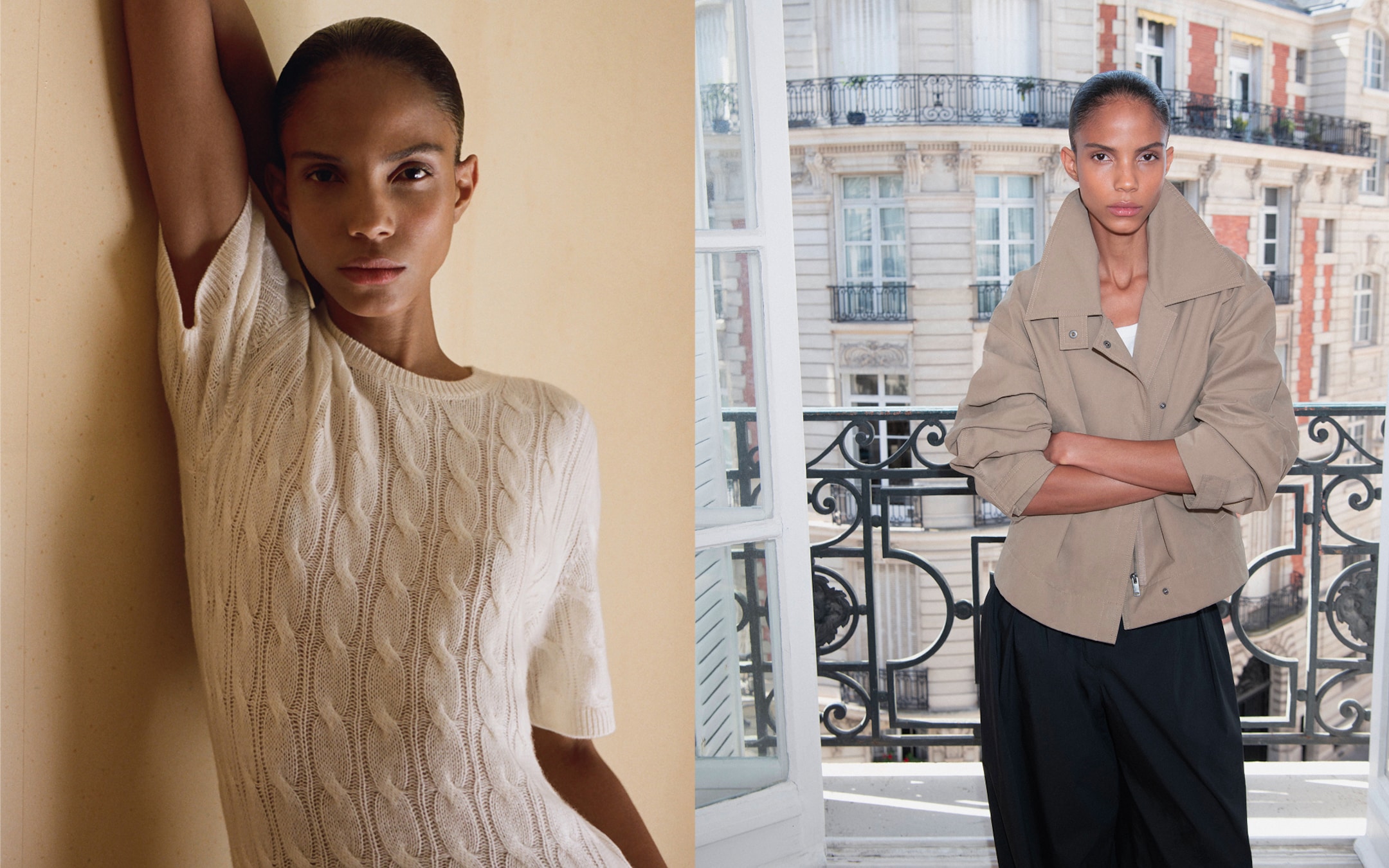 models wearing knitted top and jacket