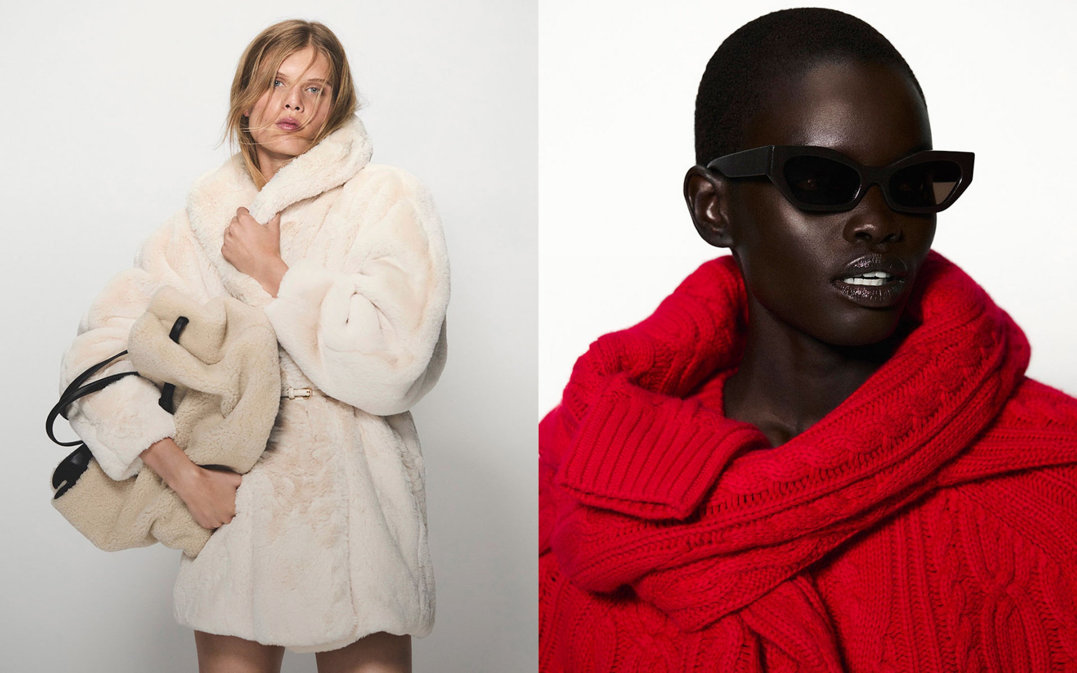 two models wearing knitwear and coat