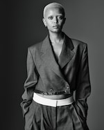 Placeholder for: Kelela wears blazer and trousers by COS.