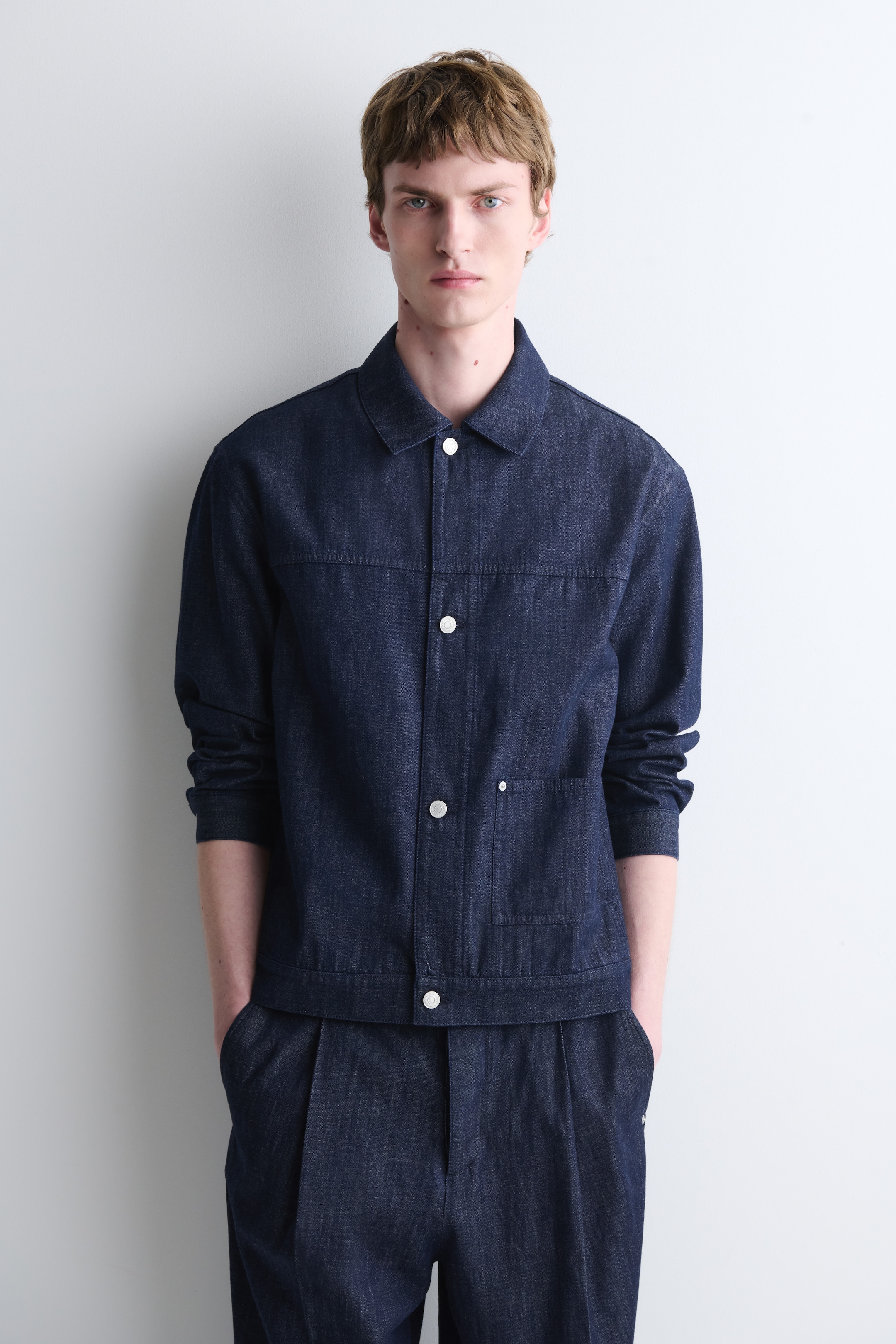 man in denim overshirt indigo denim