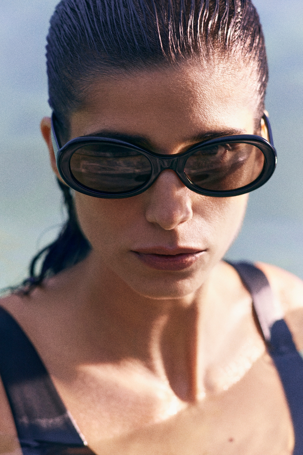 close up of woman in sunglasses