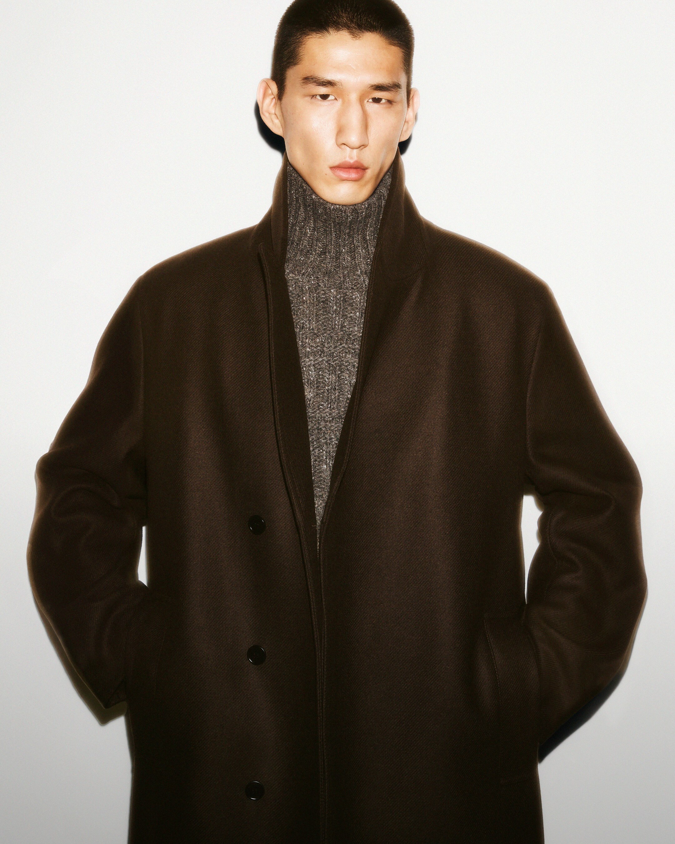 Man with wool jacket collar up