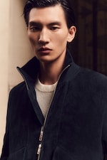 Placeholder for: Man in suede flight jacket