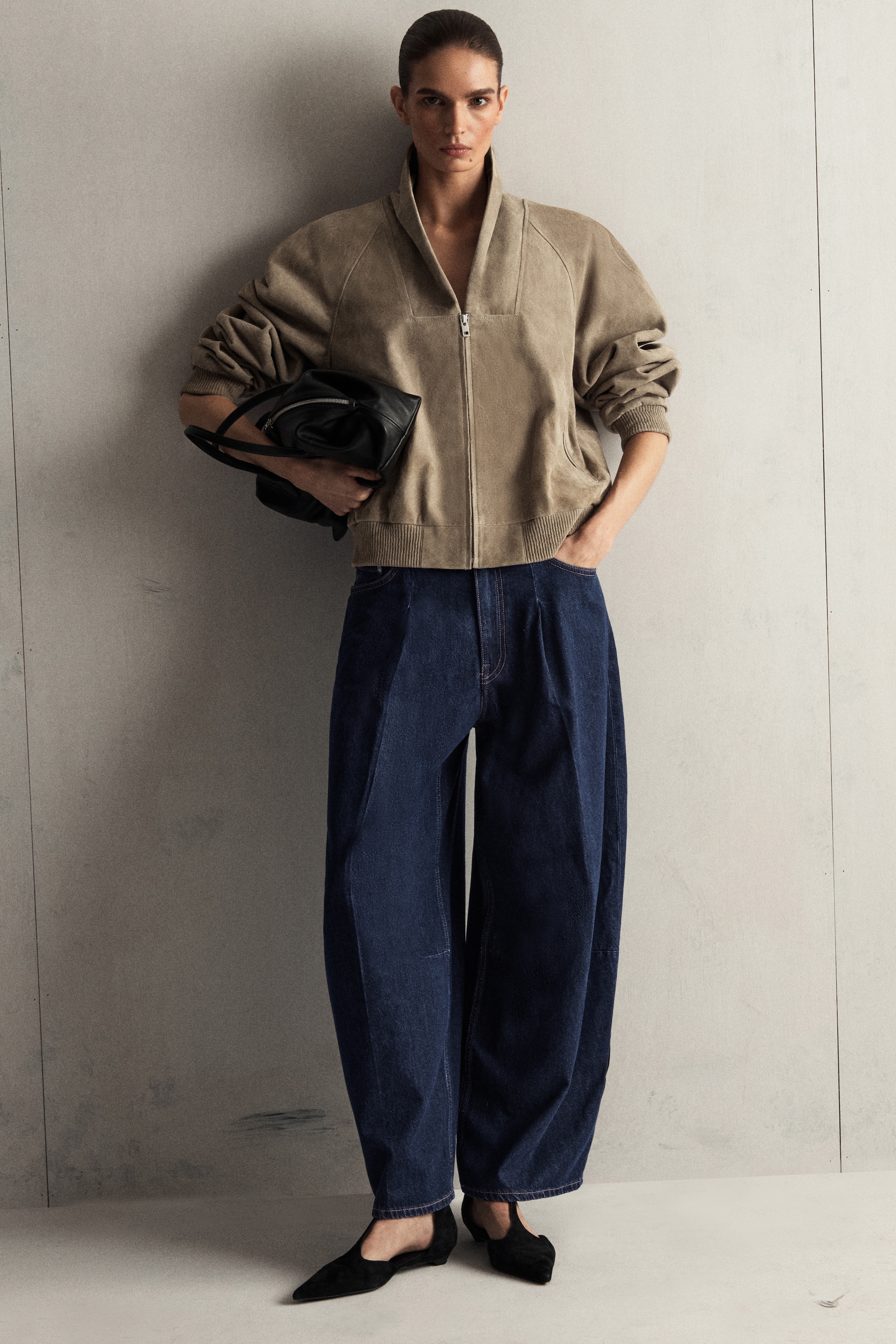 women blue jeans suede jacket