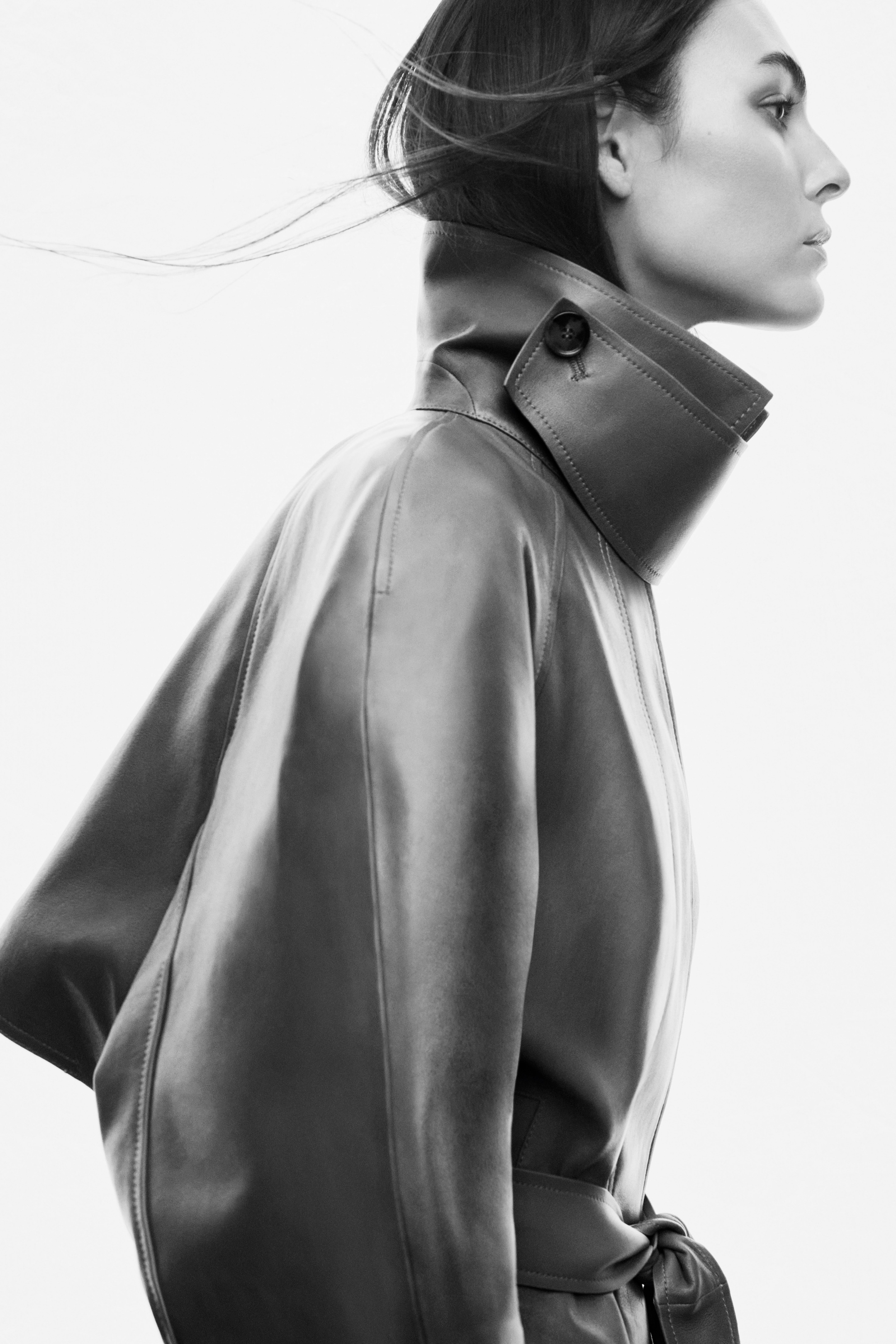 model wearing leather jacket